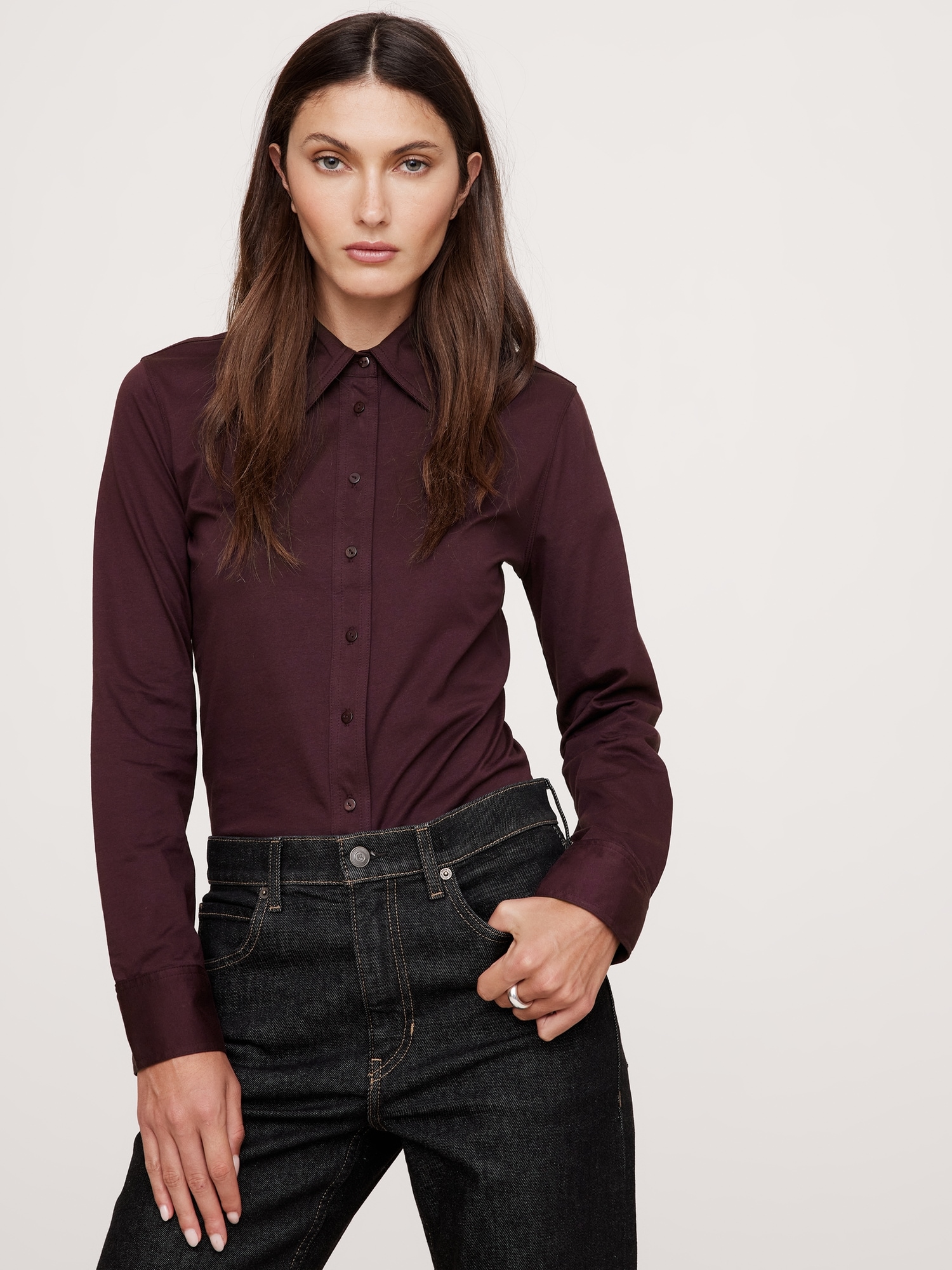 Silky Cotton Long-Sleeve Button-Down Shirt