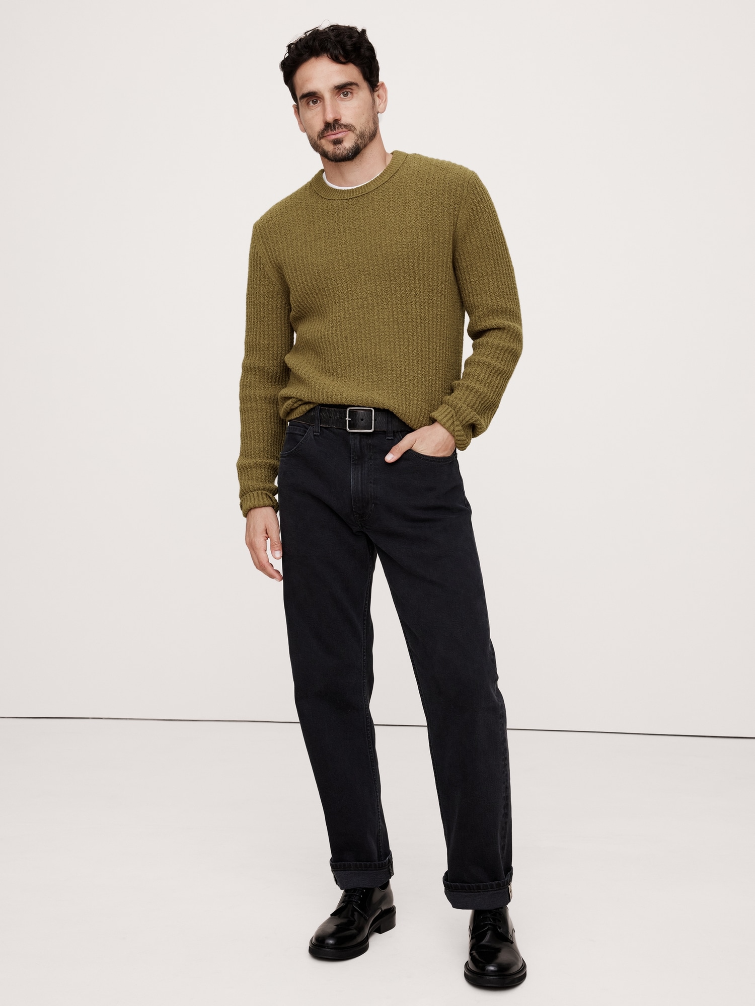 Ribbed Bouclé Crew-Neck Sweater