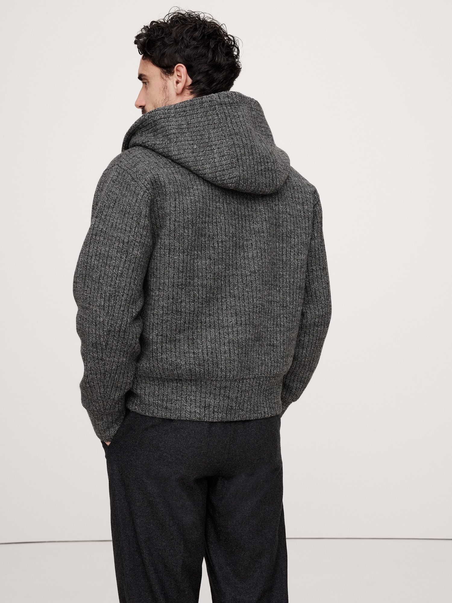 Ribbed Zip Hoodie With Wool