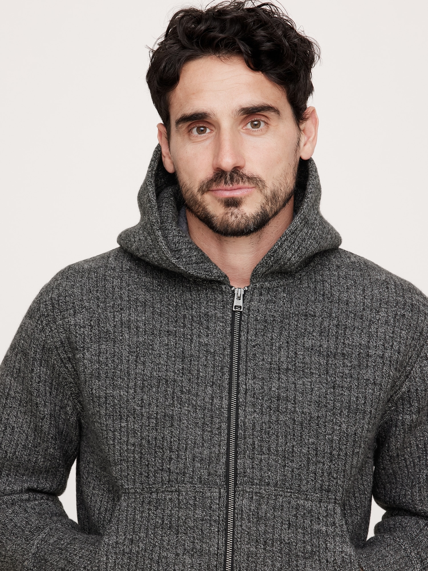 Ribbed Zip Hoodie With Wool