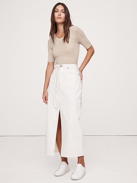 Oversized Cropped V-Neck Cotton Sweater