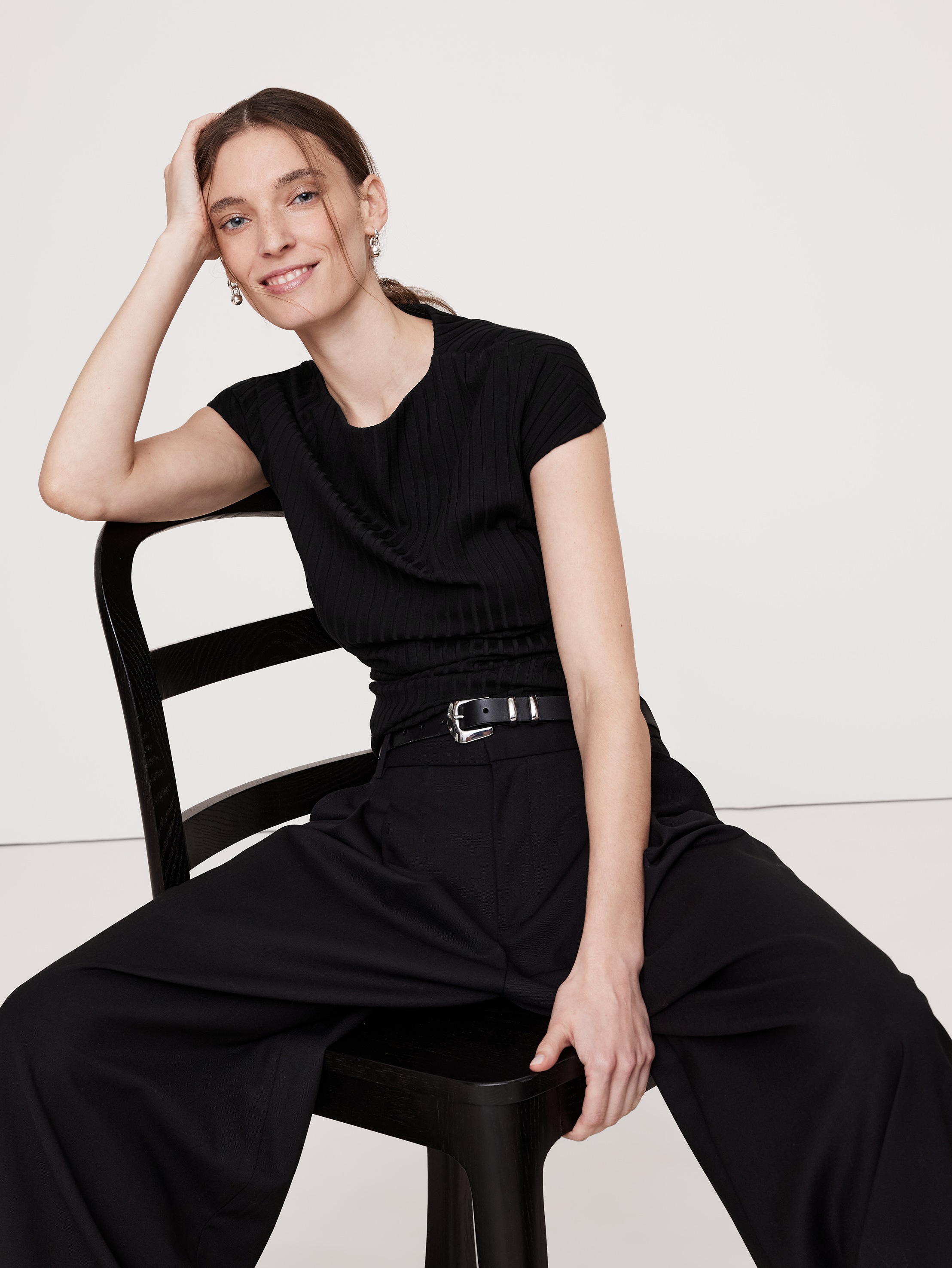 Wide Ribbed Draped Top | Banana Republic