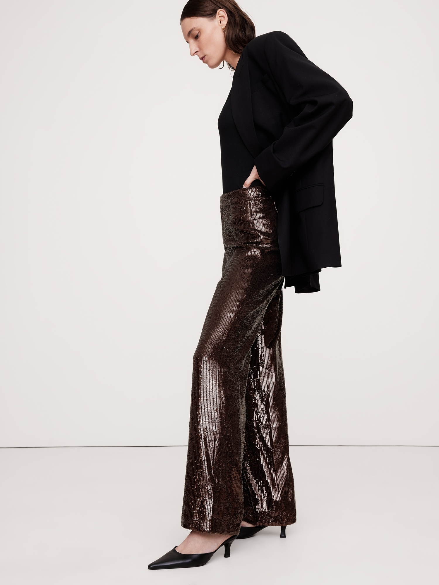 High-Rise Wide-Leg Sequin Pant