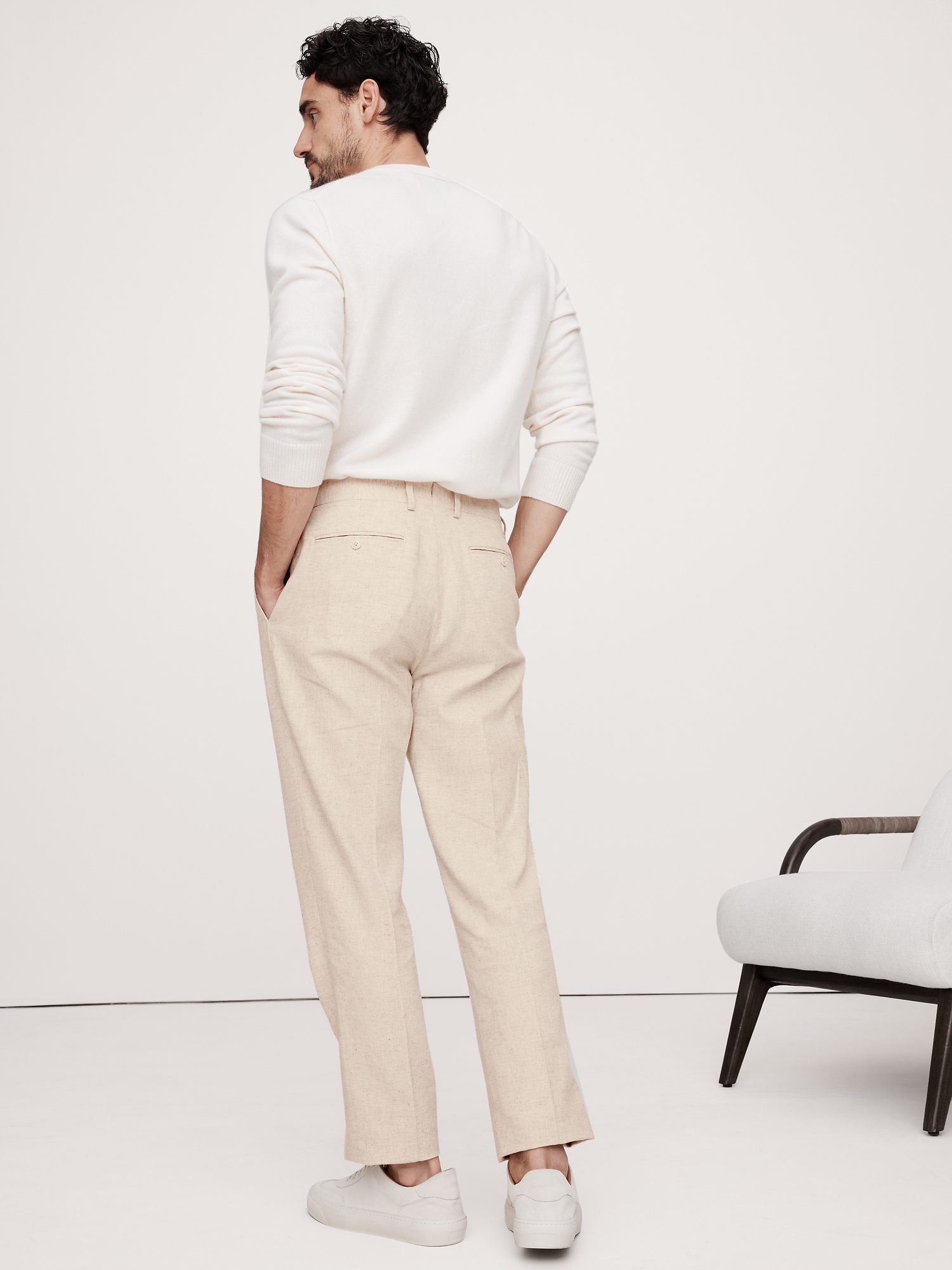 Herringbone Cotton-Linen Suit Pant