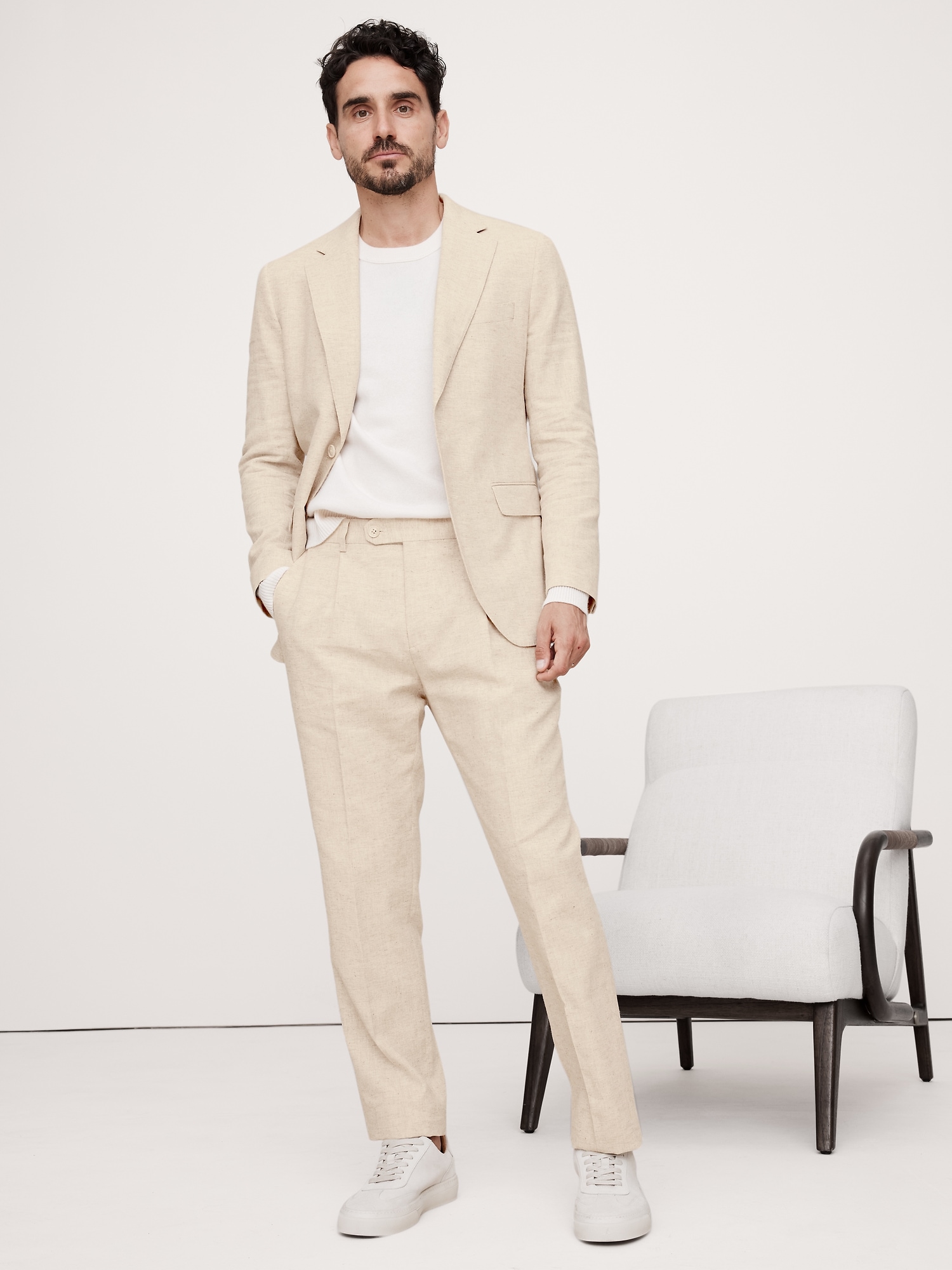 Herringbone Cotton-Linen Suit Pant