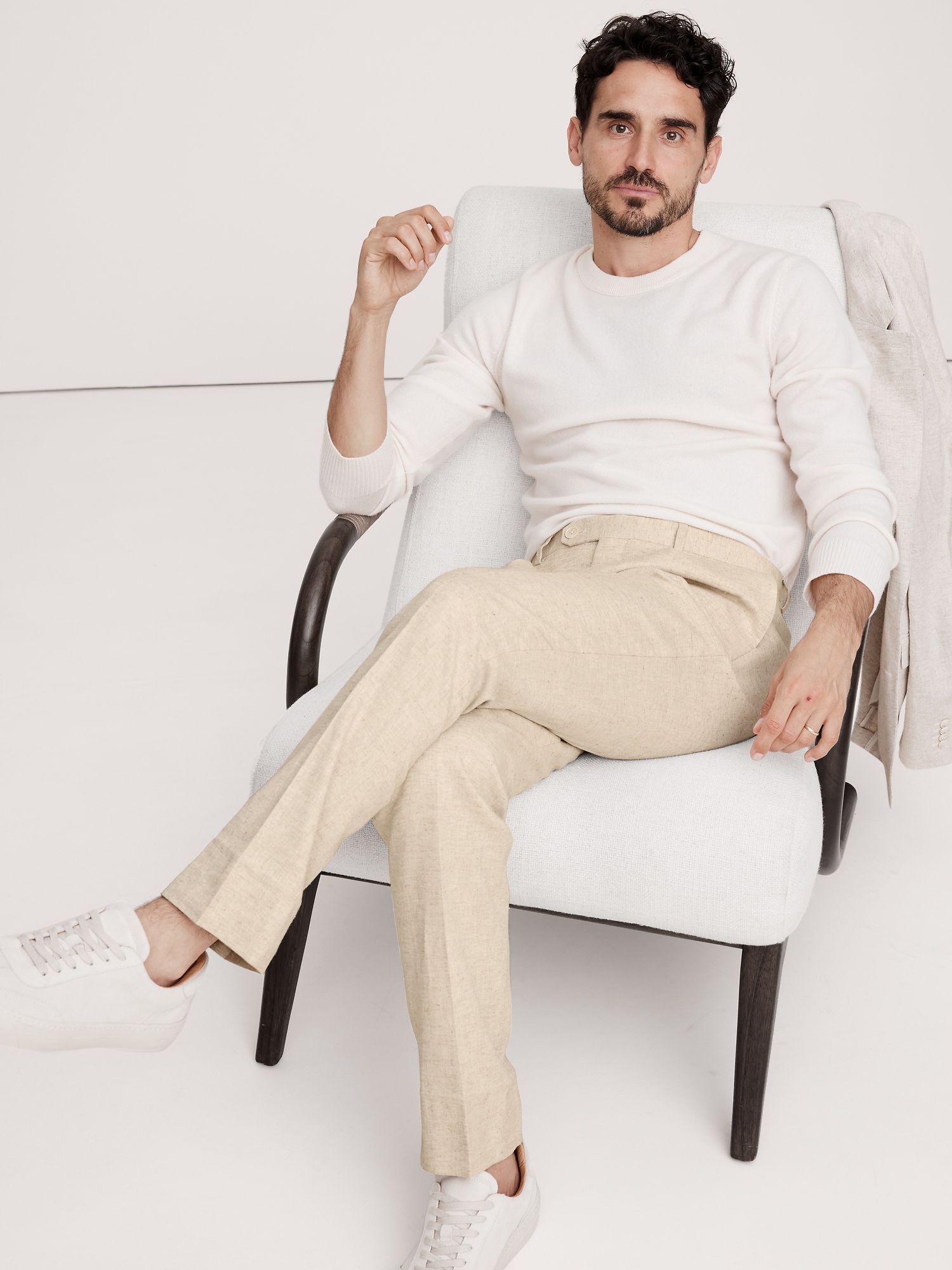 Herringbone Cotton-Linen Suit Pant