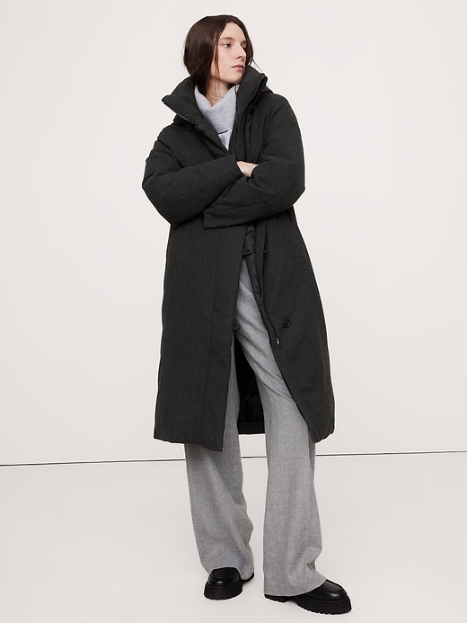 Flannel Long Puffer Coat | Banana Republic