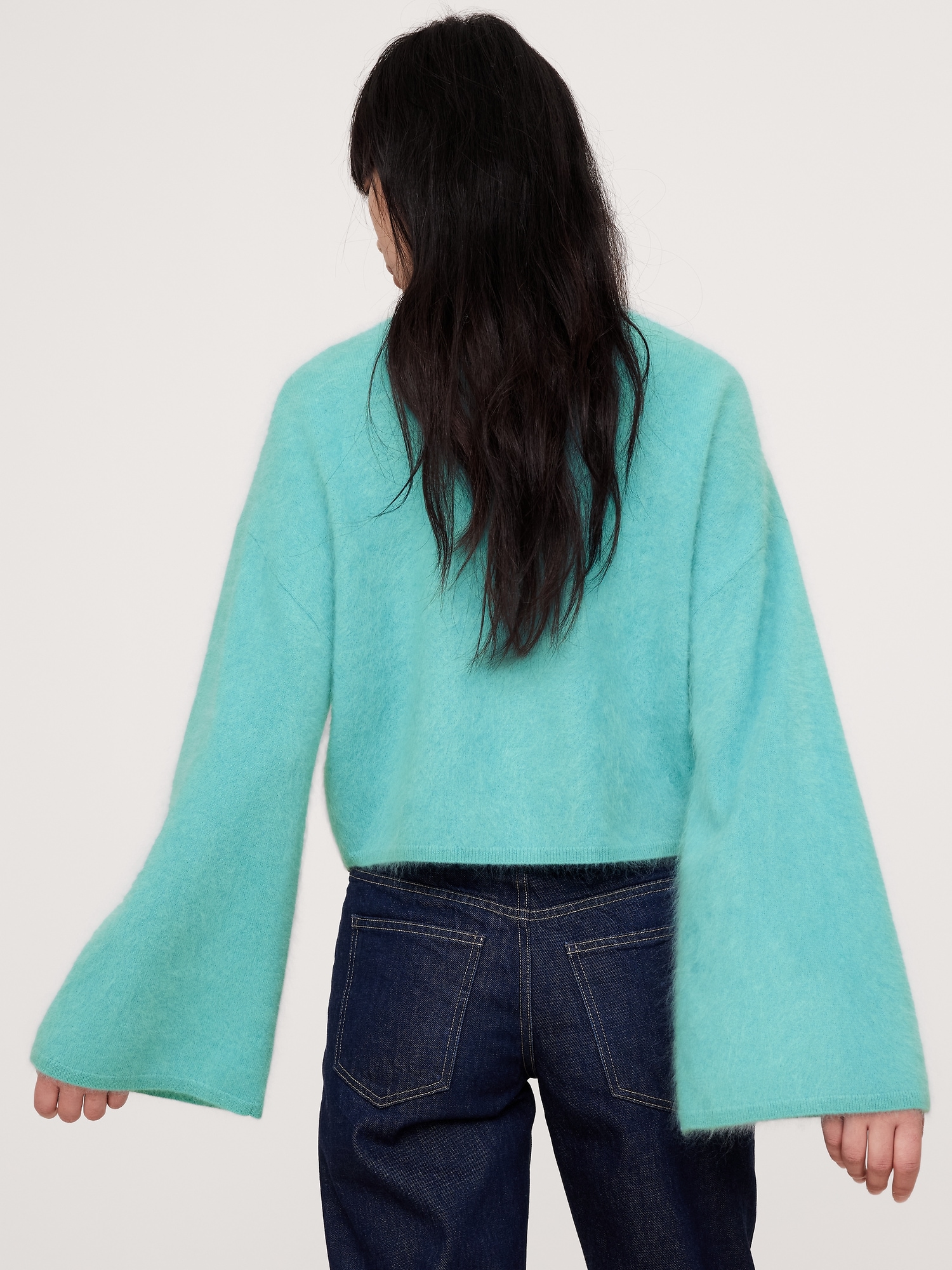 Brushed Cashmere Flare-Sleeve Cardigan