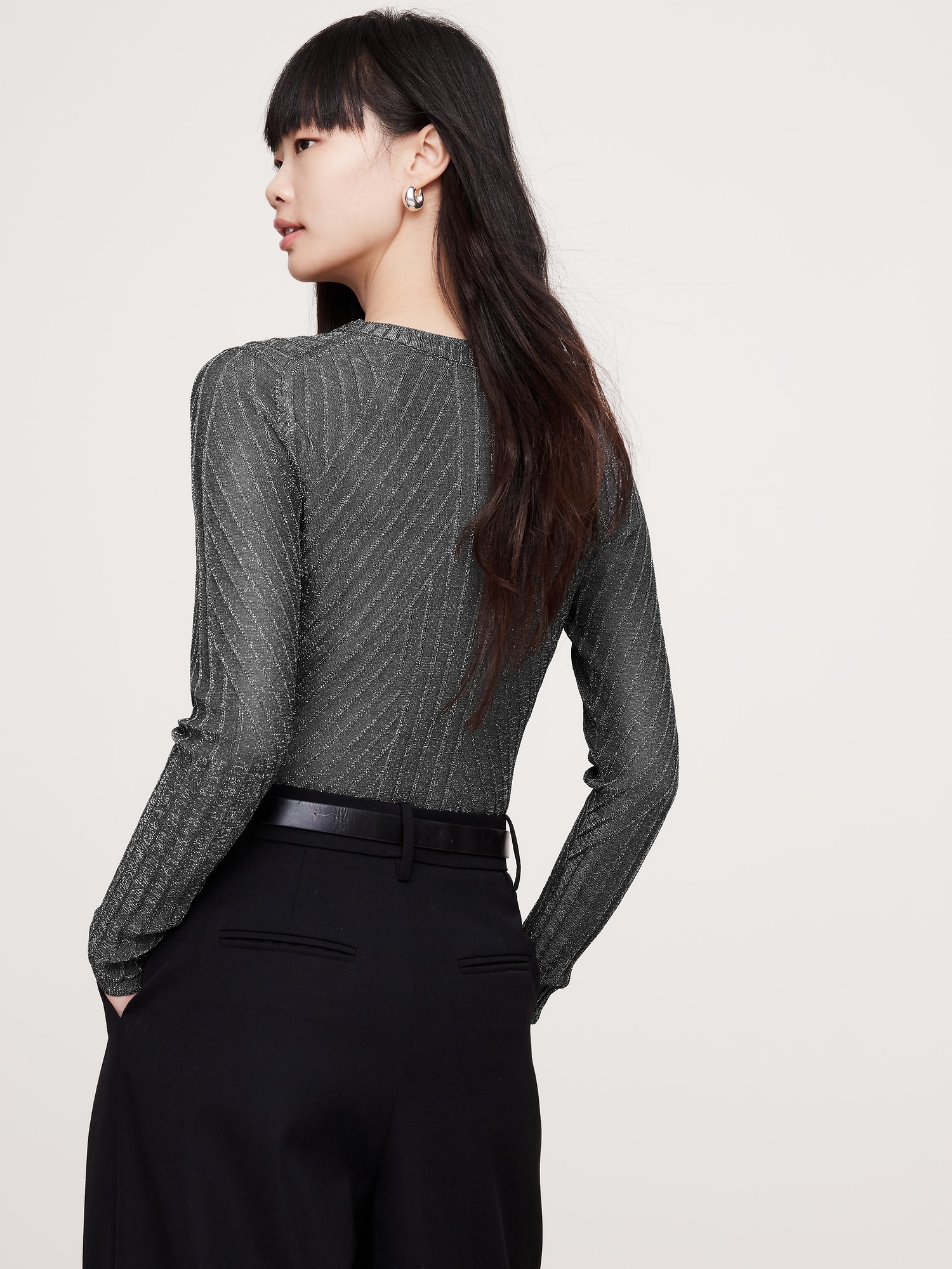 Metallic Ribbed Sweater Top Banana Republic