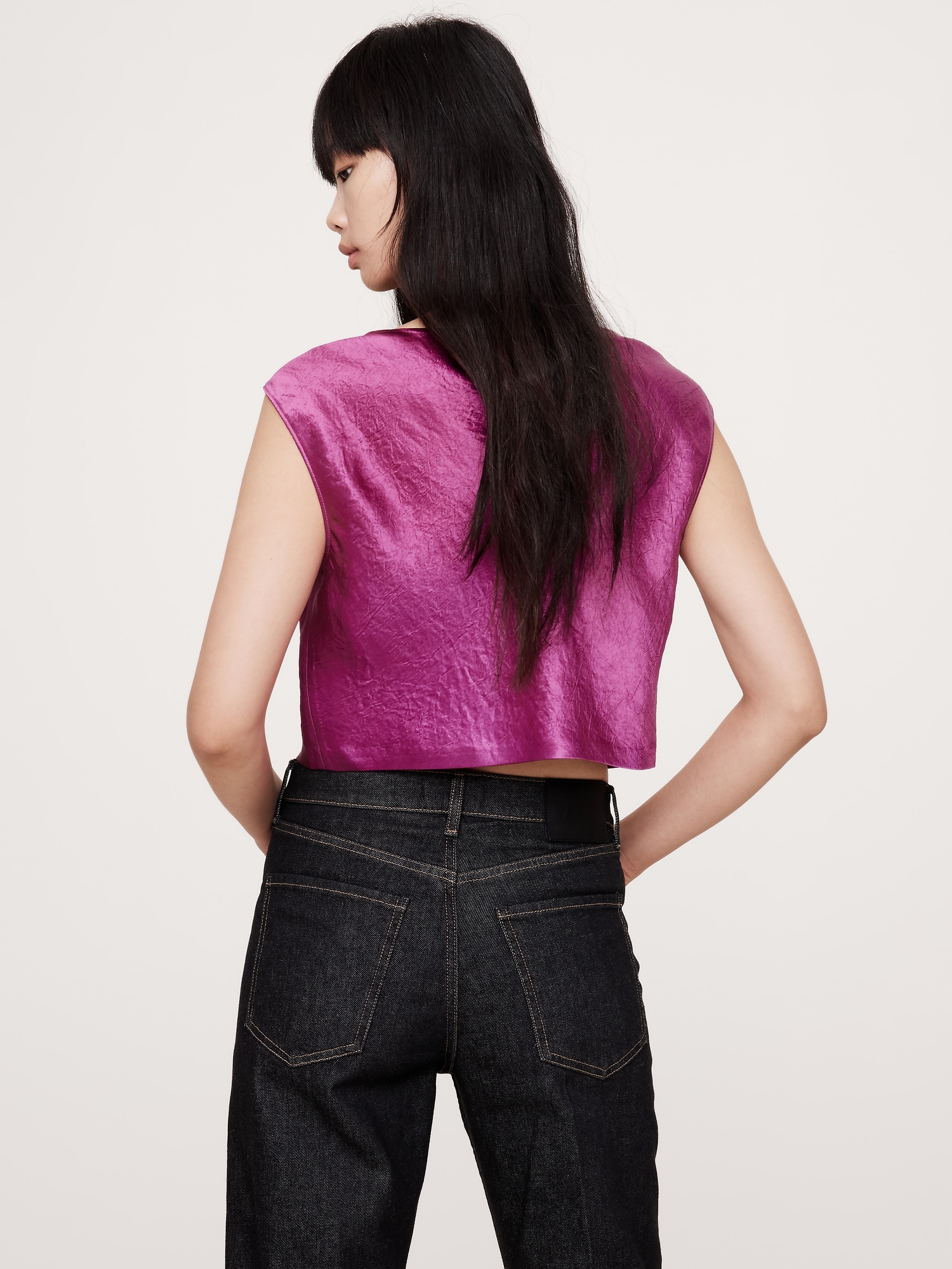 Crinkle Satin Cropped Top