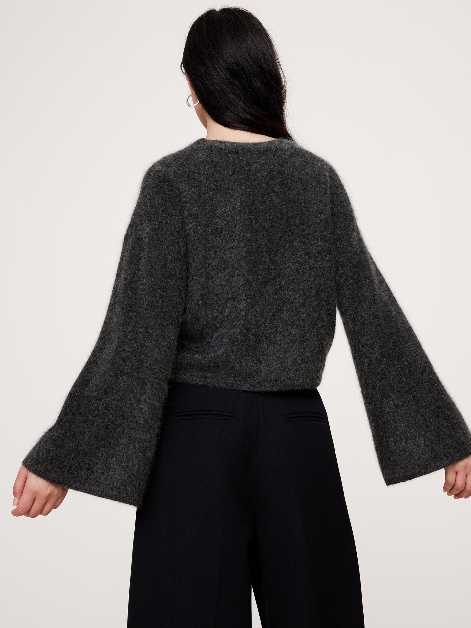 Brushed Cashmere Flare-Sleeve Cardigan