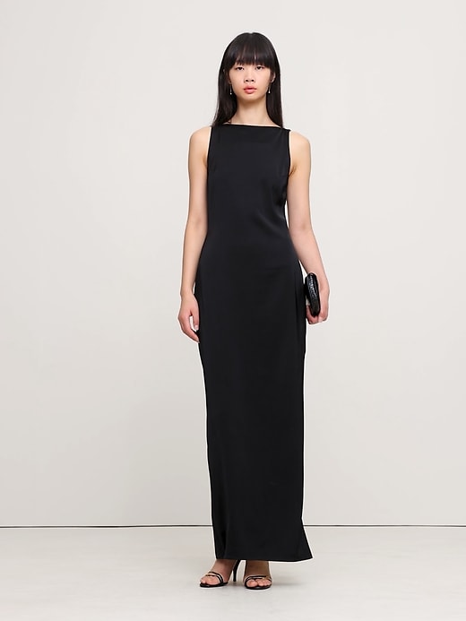 satin column maxi dress Tarik Ediz 53046 Satin Column Fitted with One Shoulder Neckline Long D – B  Chic Fashions