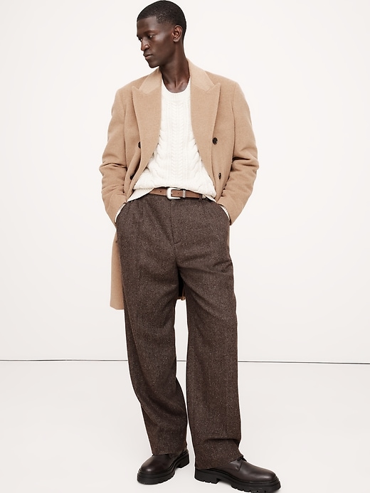 1 of 8 showing, with the color Brown Herringbone of product Signature Italian Herringbone Wide-Leg Pant