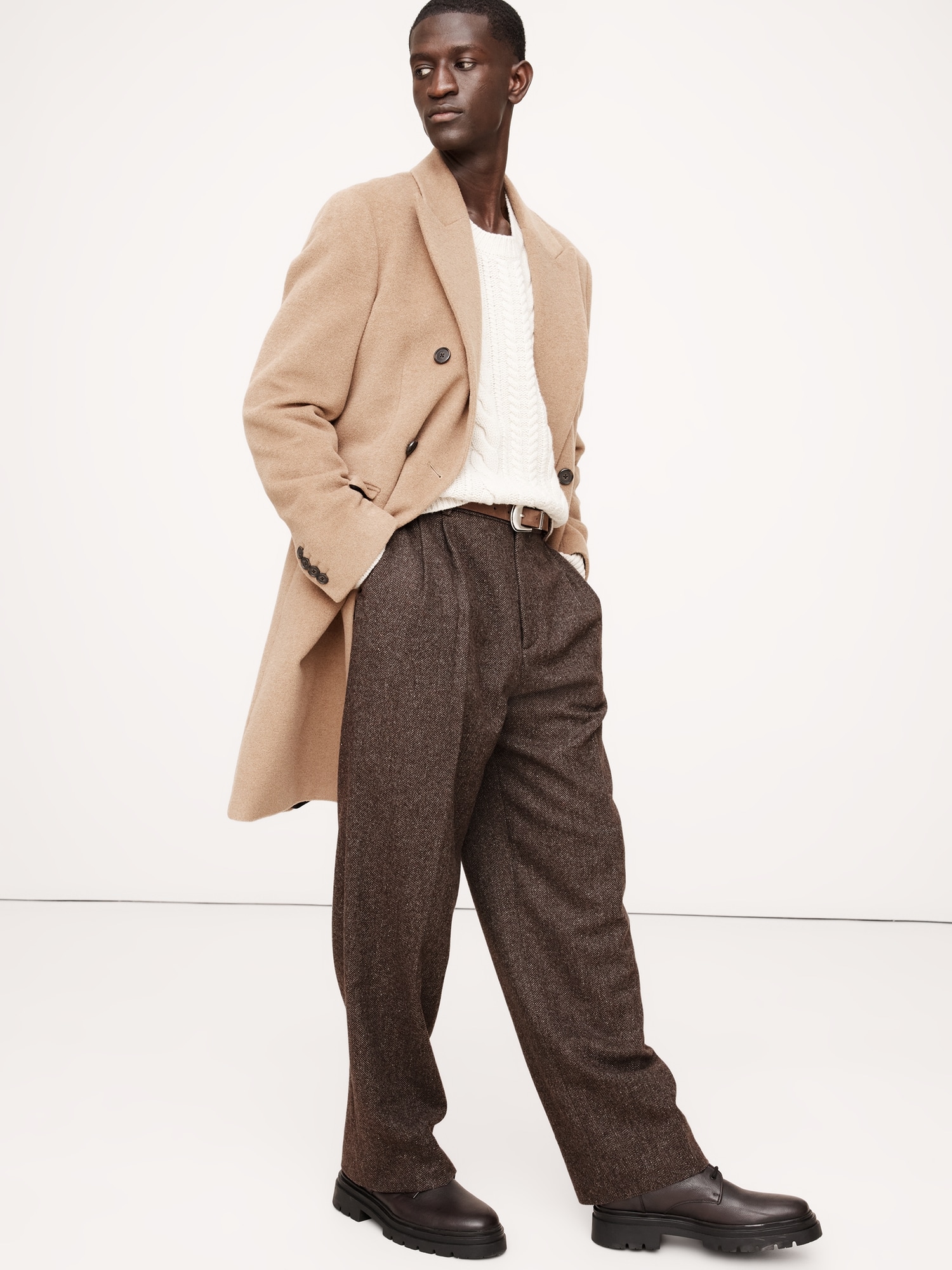 Signature Italian Herringbone Wide-Leg Pant