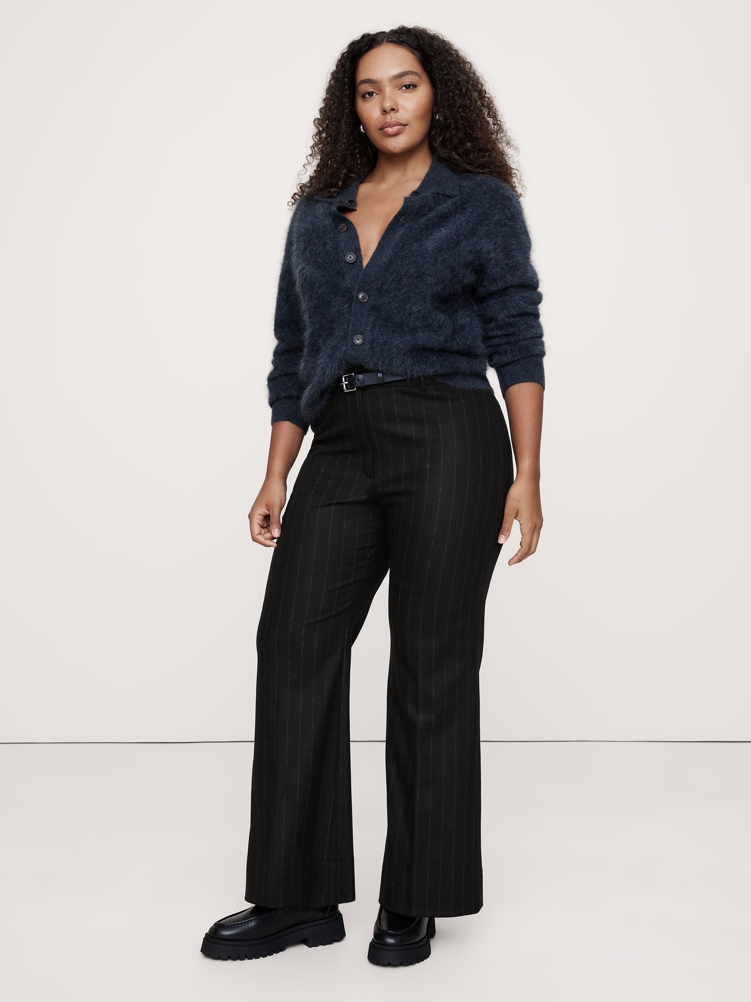 High-Rise Wide-Leg Flare Flannel Pant