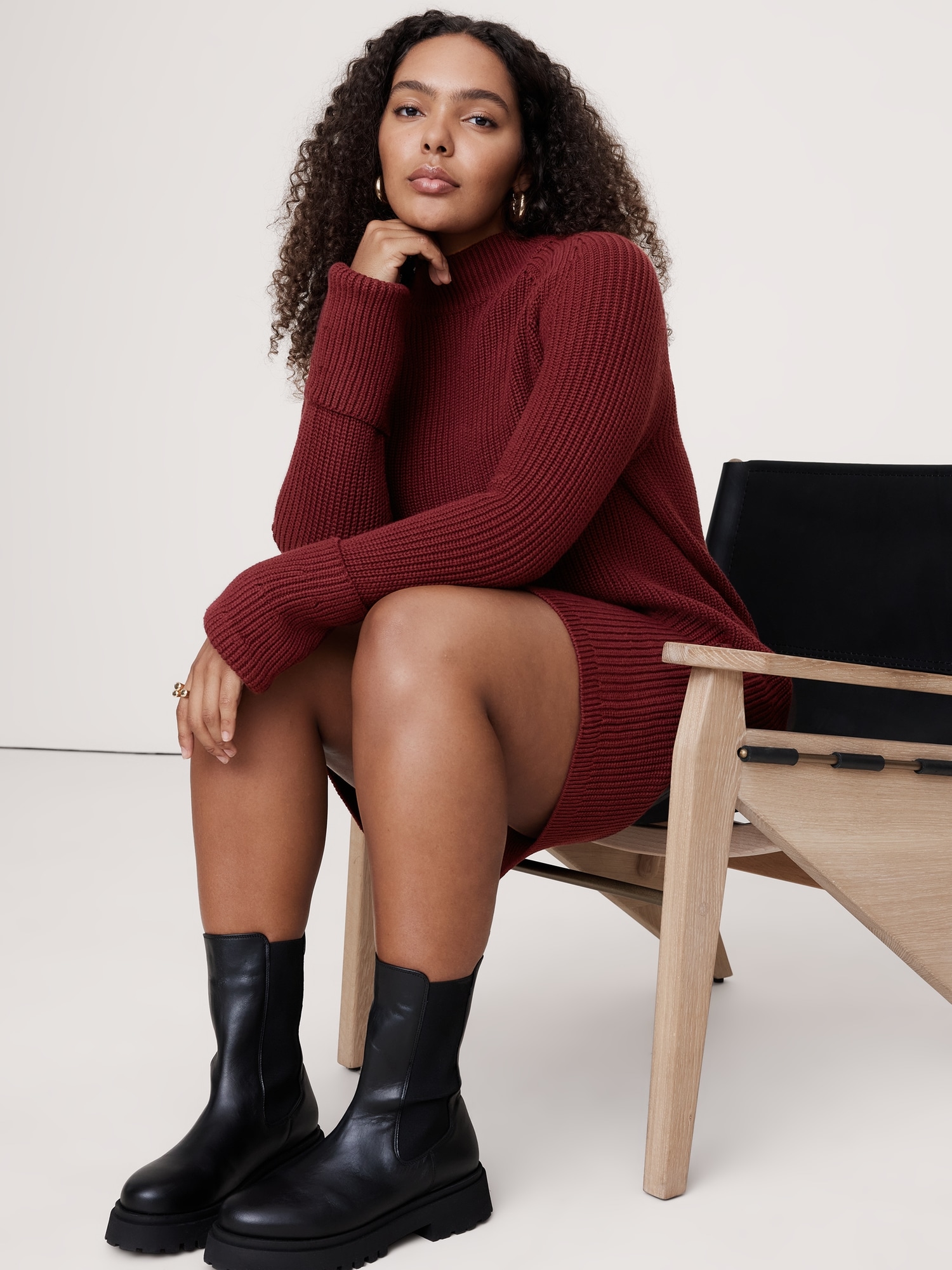 Cotton-Wool Mock-Neck Mini Sweater Dress