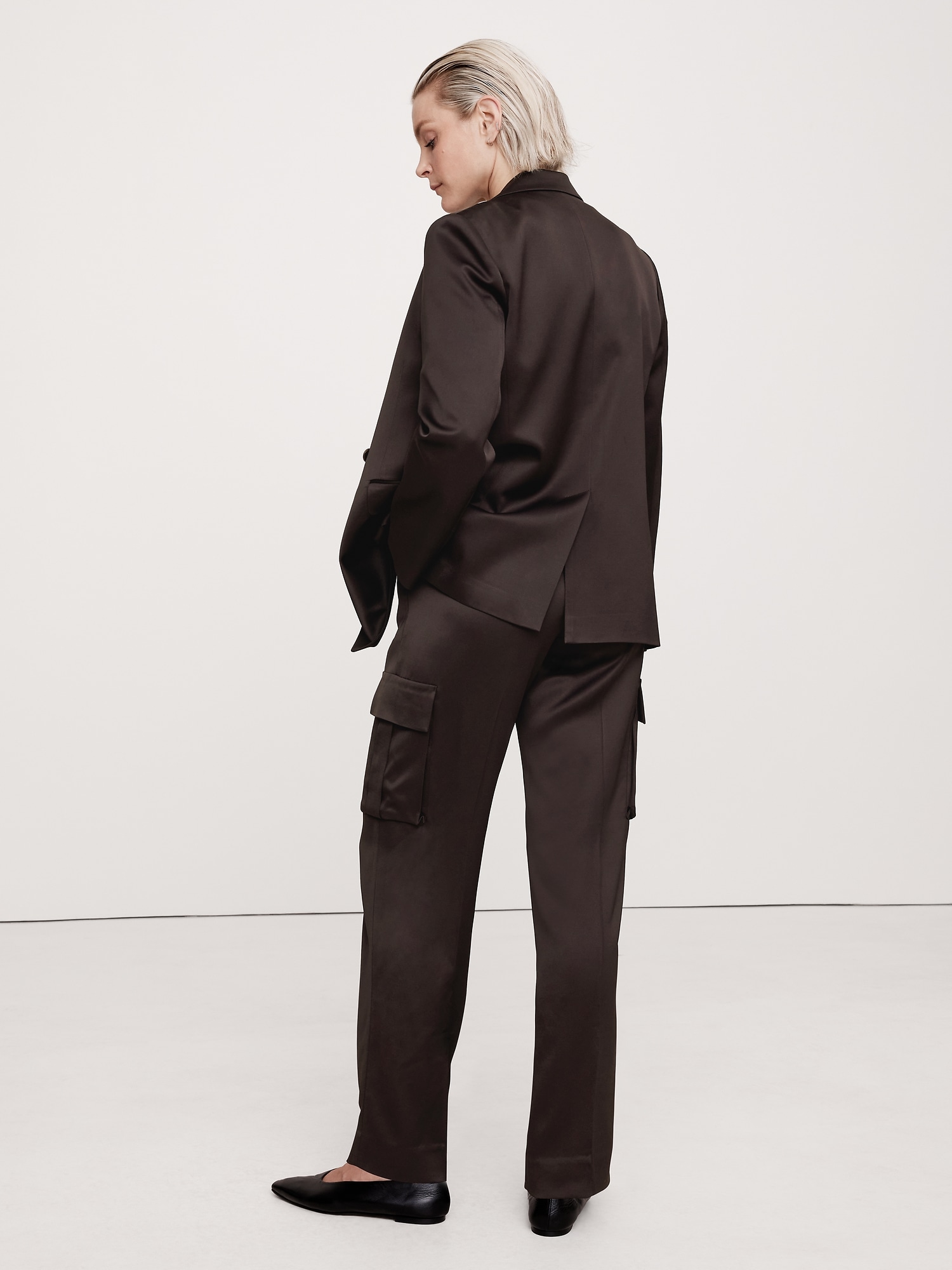 High-Rise Straight Italian Satin Cargo Pant