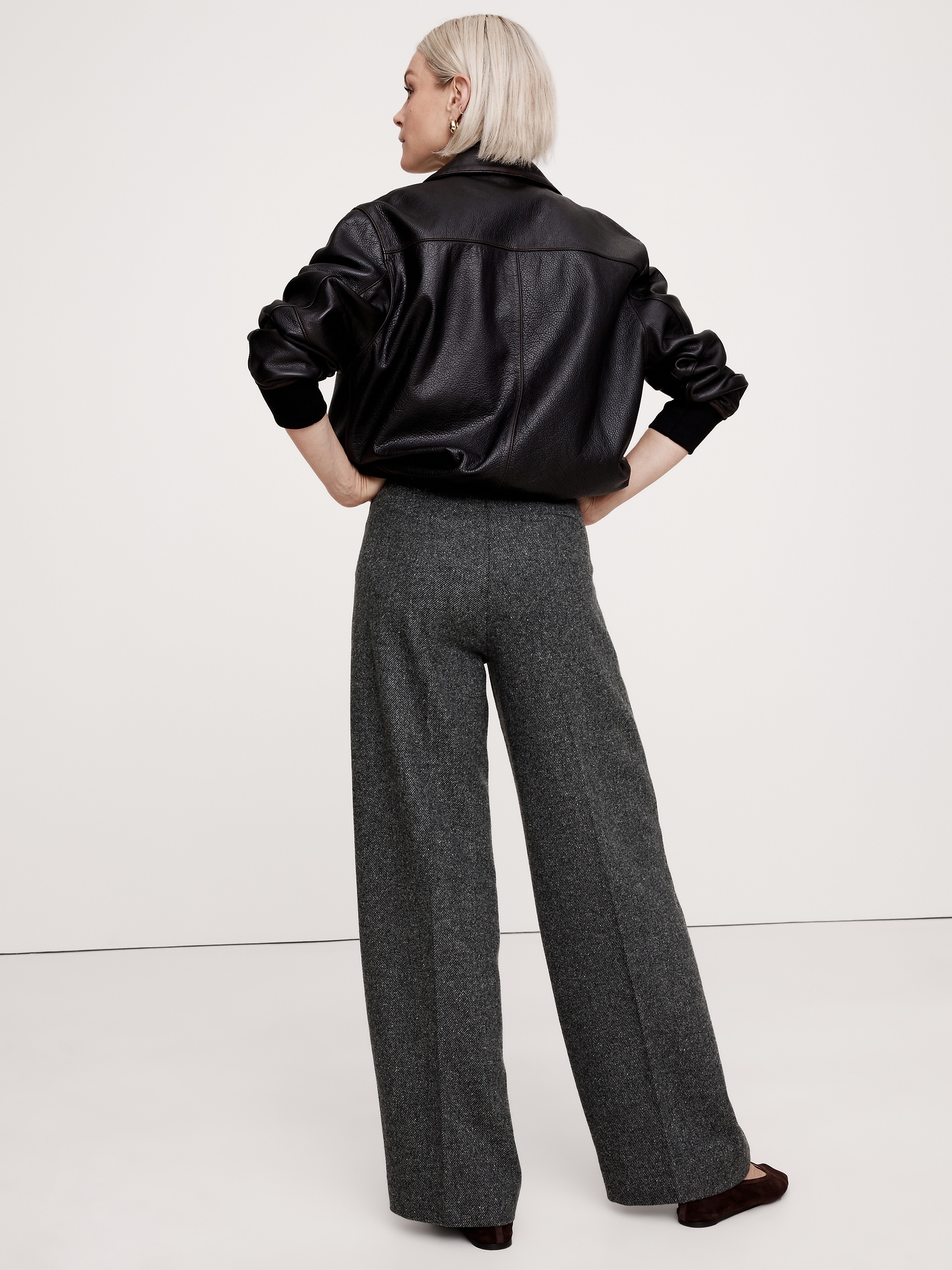 Relaxed Wide-Leg Italian Herringbone Pant