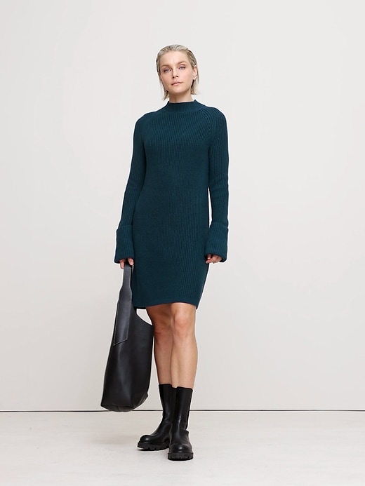 Cotton-Wool Mock-Neck Mini Sweater Dress | Banana Republic