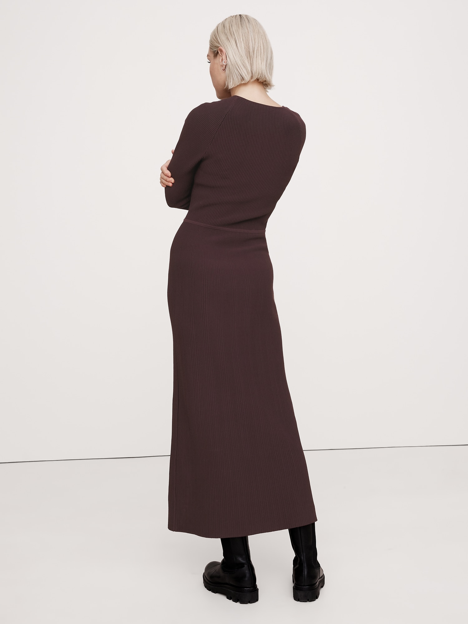 Sculpted Slash-Neck Midi Dress