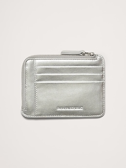 長財布 MACOI Palette snap pocket leather mini card wallet silver 24 Metallic Leather Mini Wallet | Banana Republic