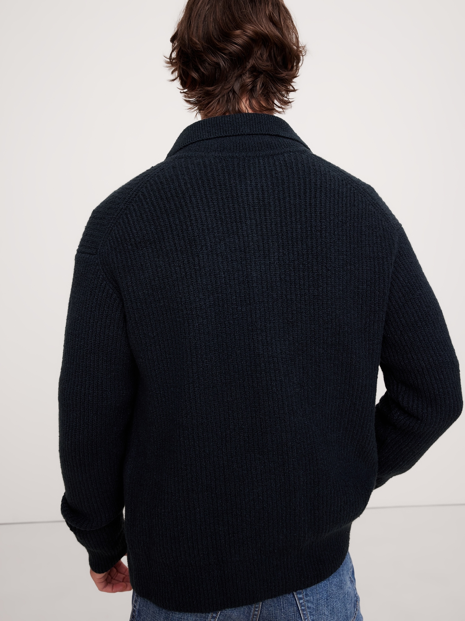 Ribbed Bouclé Polo Cardigan