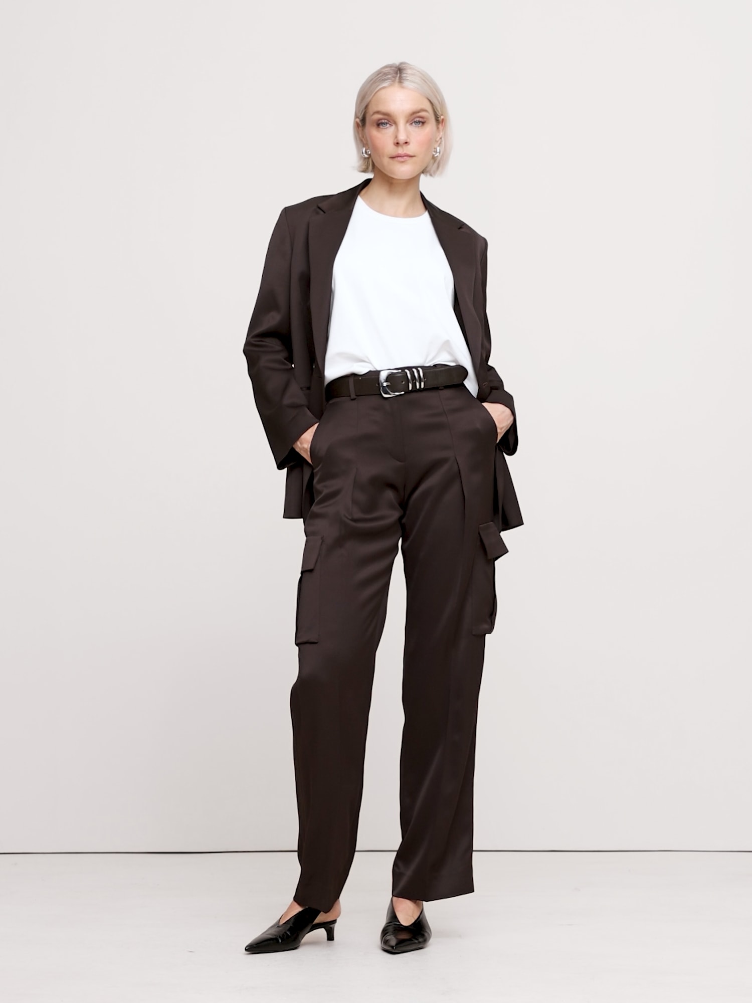 Image number 2 showing, High-Rise Straight Italian Satin Cargo Pant