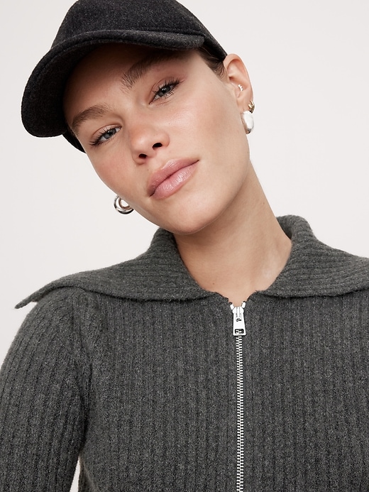 Ribbed Bomber Sweater with Cashmere