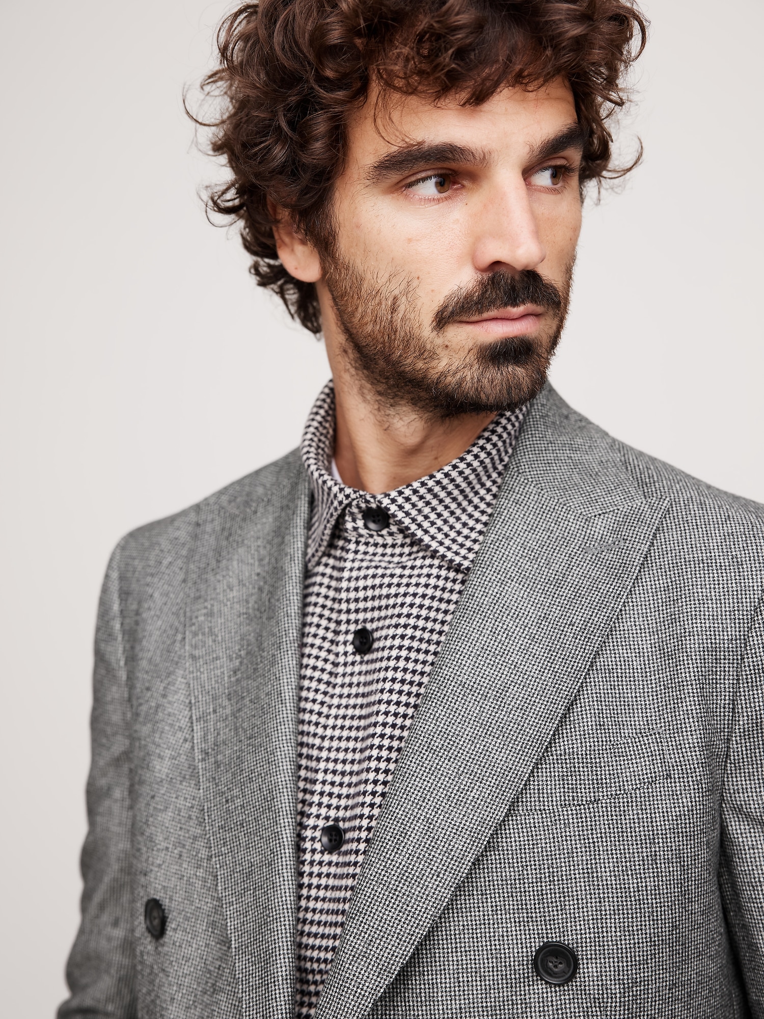 Italian Houndstooth Double-Breasted Suit Jacket