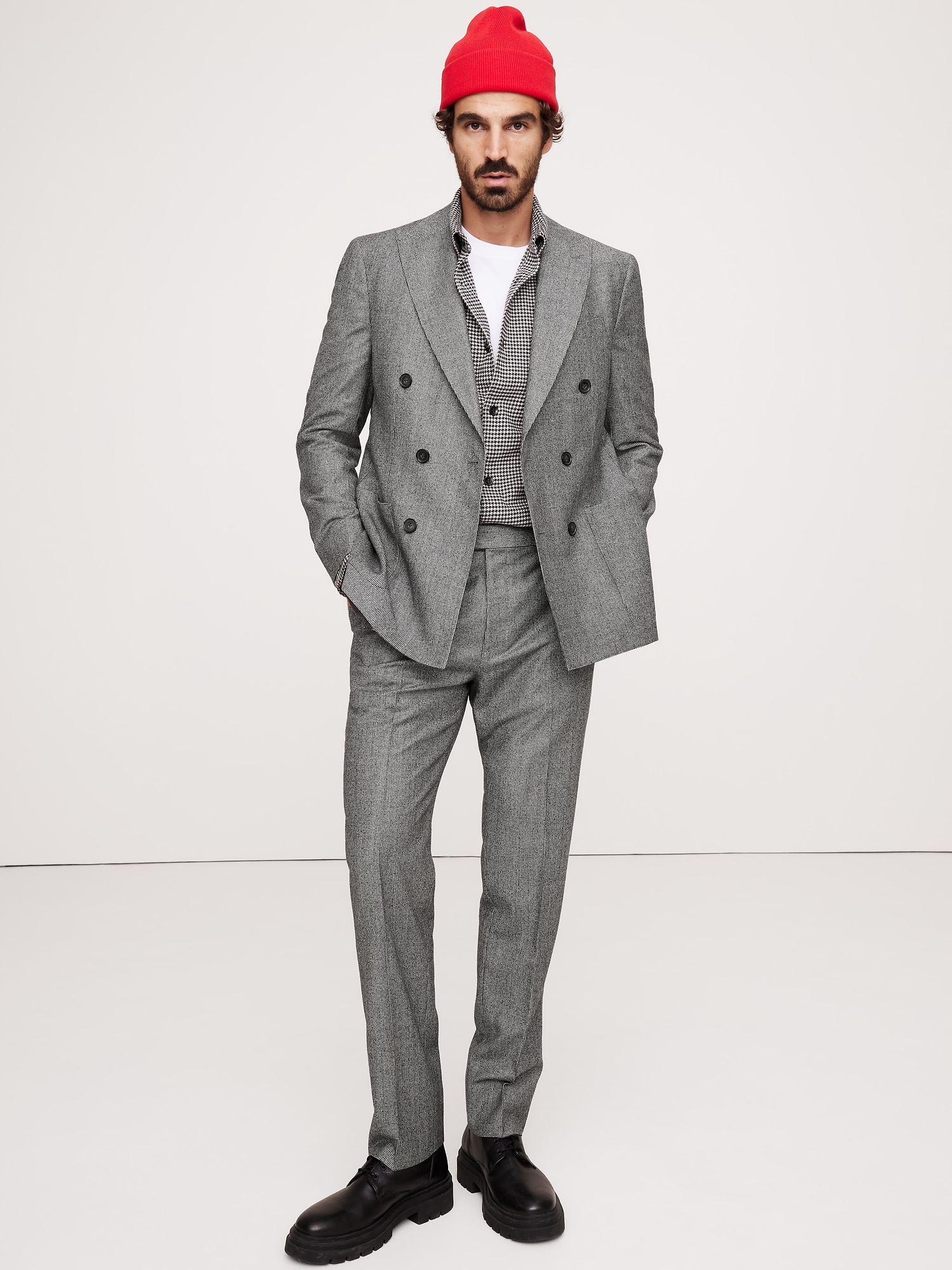 Italian Houndstooth Double-Breasted Suit Jacket