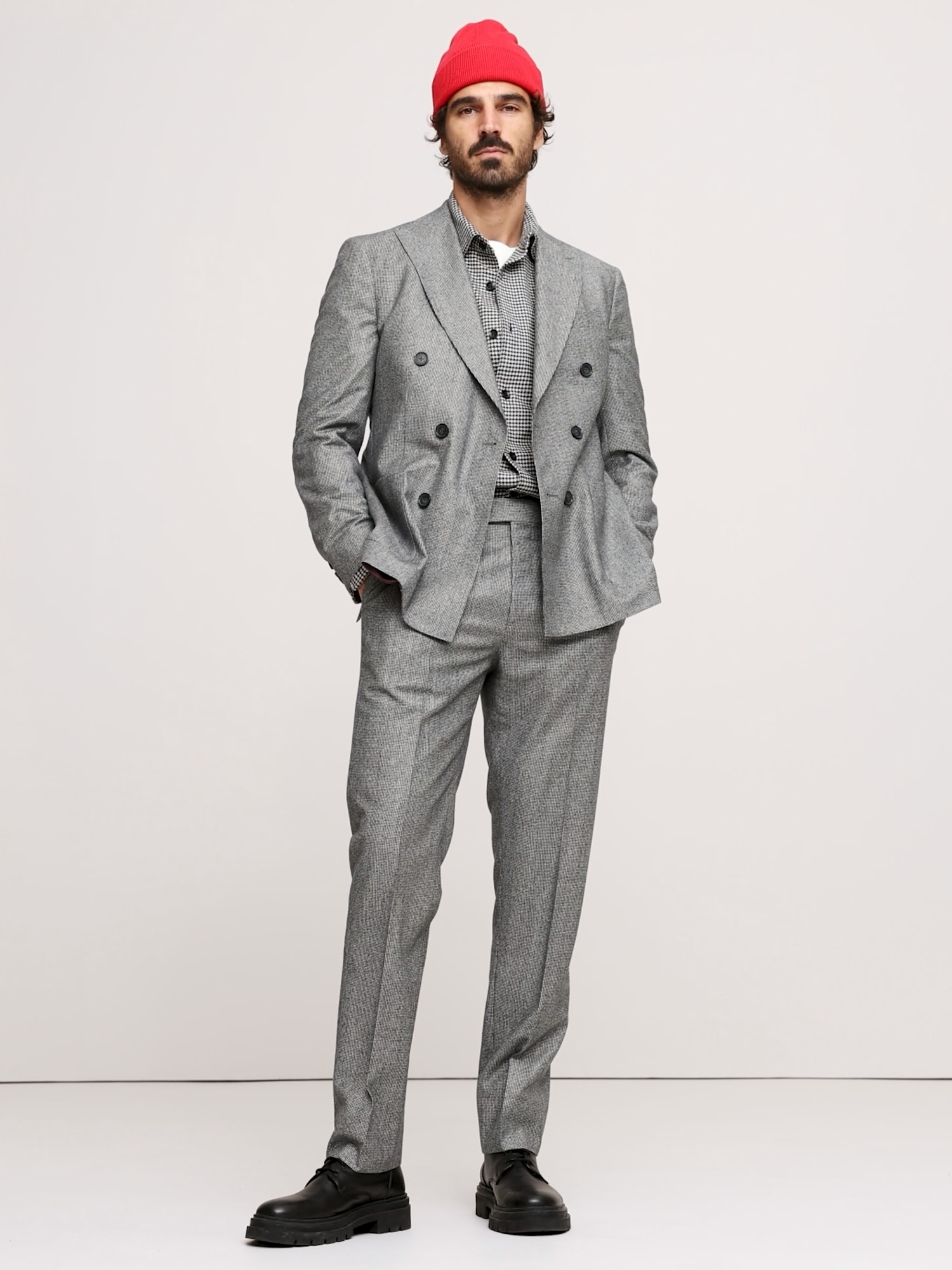 Image number 2 showing, Italian Houndstooth Double-Breasted Suit Jacket