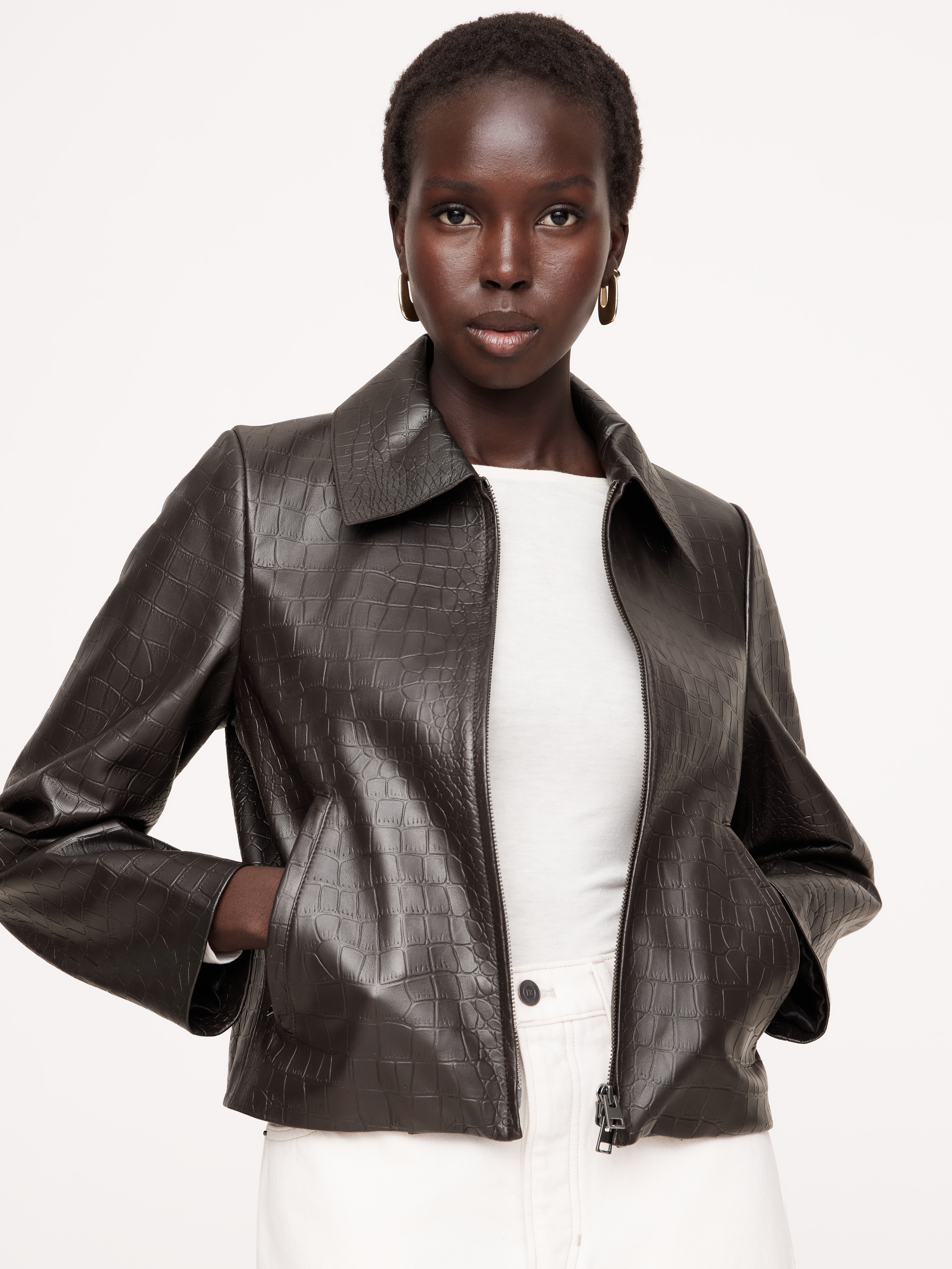 ジャケット・アウター 00s BANANA REPUBLIC cowhide leather JKT Crocodile-Embossed Leather Jacket | Banana Republic