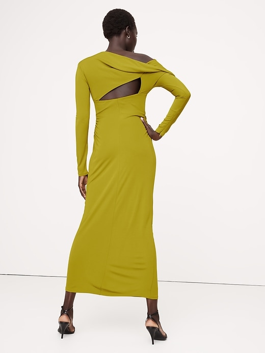 Jersey Knit Asymmetrical Draped Maxi Dress | Banana Republic