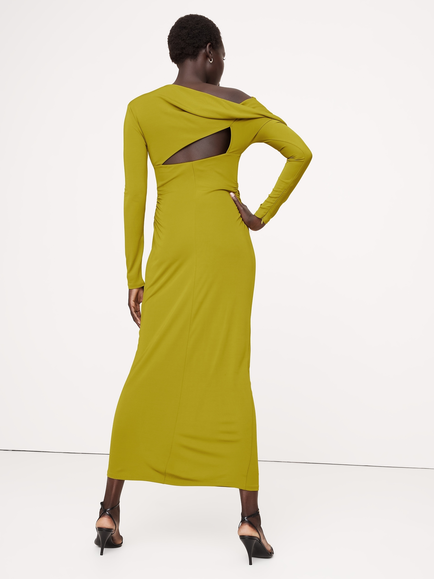 Banana Republic Women s Jersey Knit Asymmetrical Draped Maxi Dress Dark Peridot Green Size XL