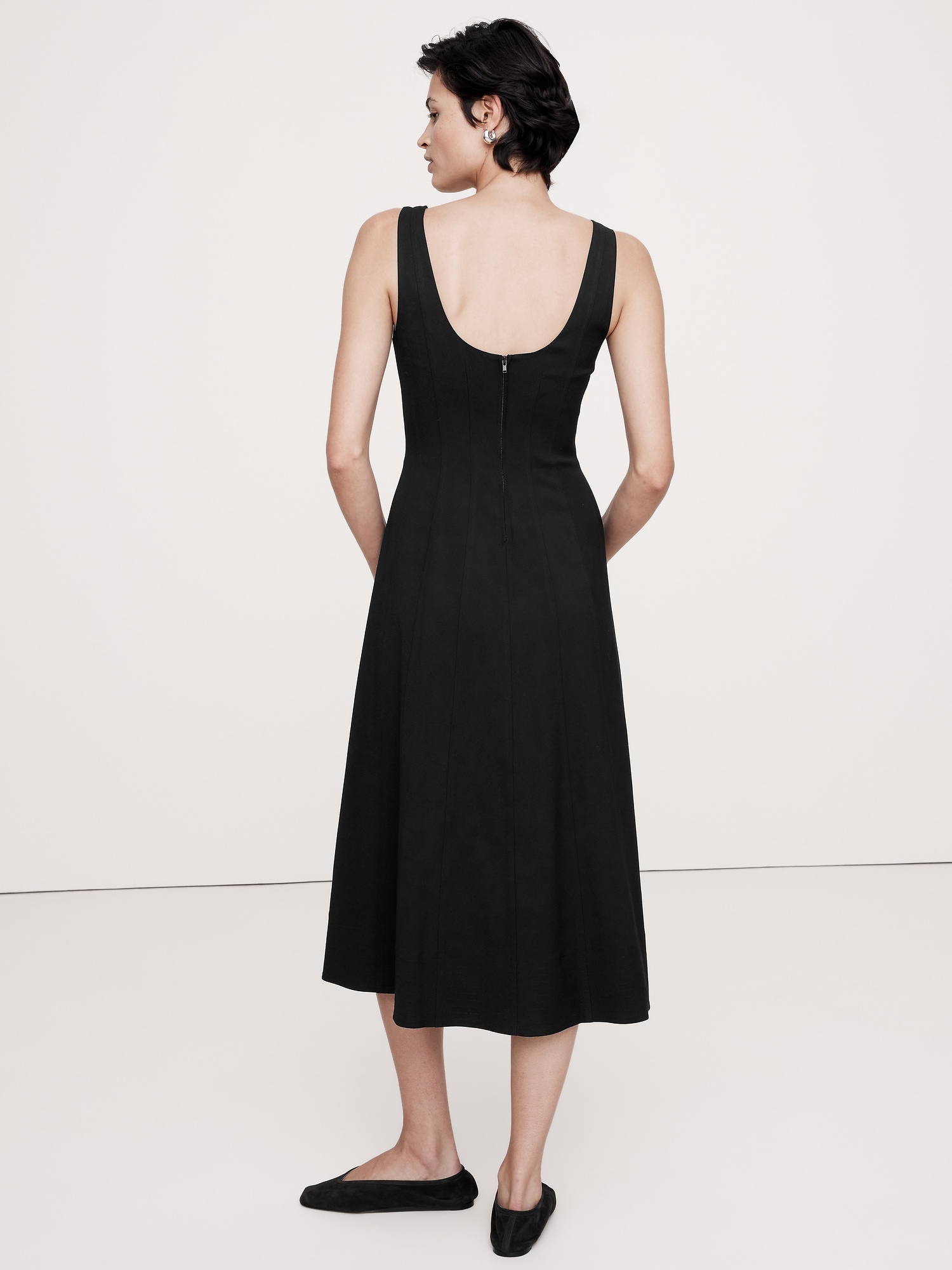 Crepe Scoop-Neck Midi Dress