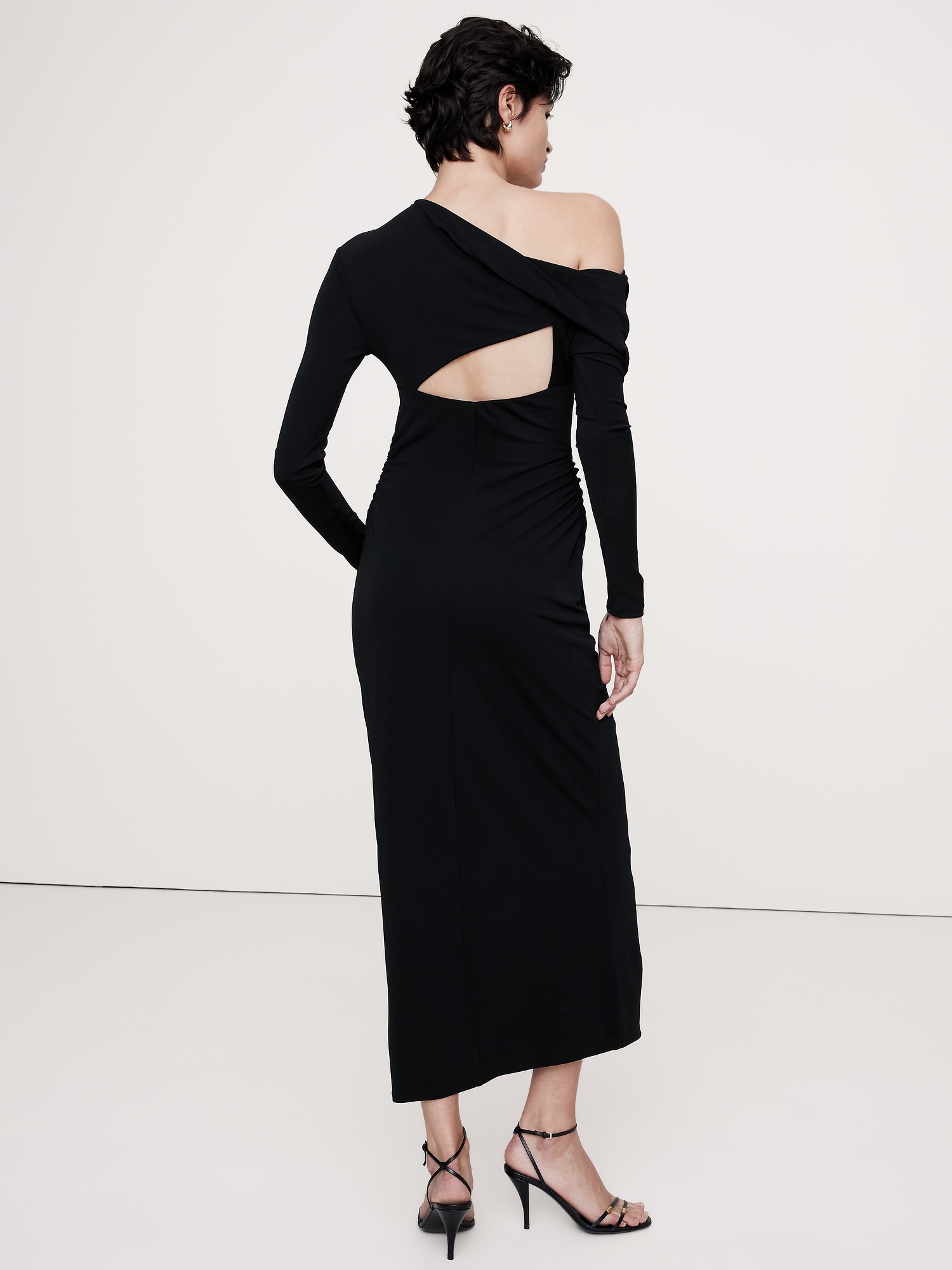 Jersey Knit Asymmetrical Draped Maxi Dress