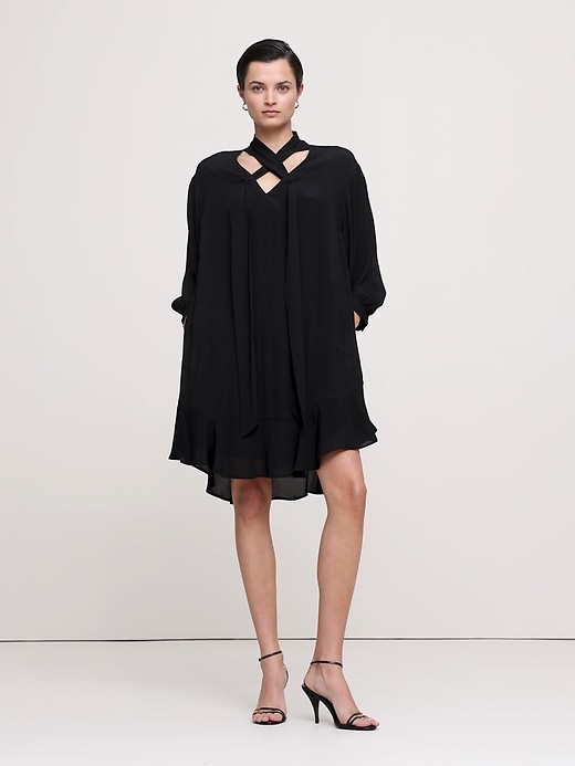 Georgette Cross-Tie Trapeze Dress | Banana Republic