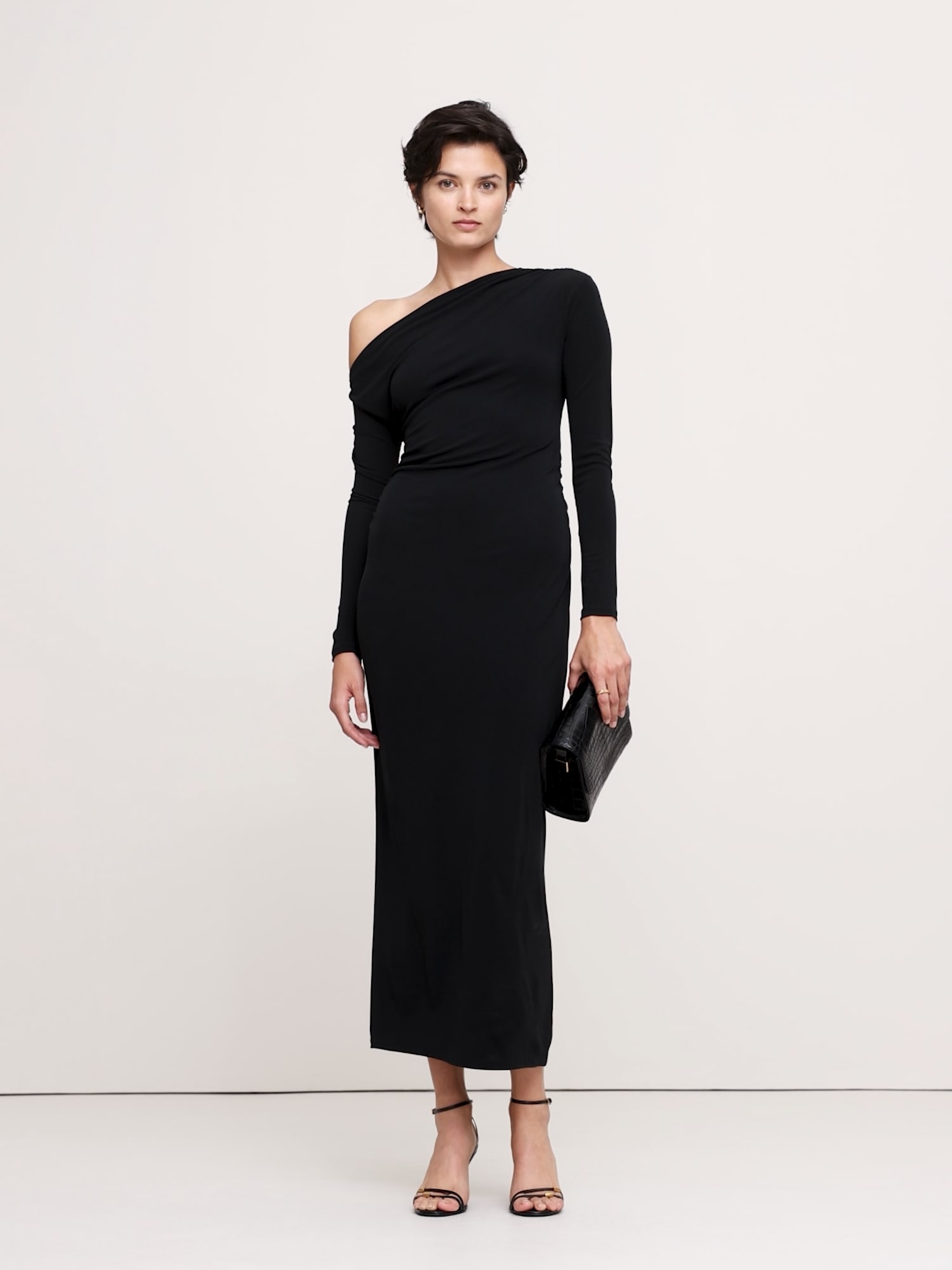 Jersey Knit Asymmetrical Draped Maxi Dress | Banana Republic