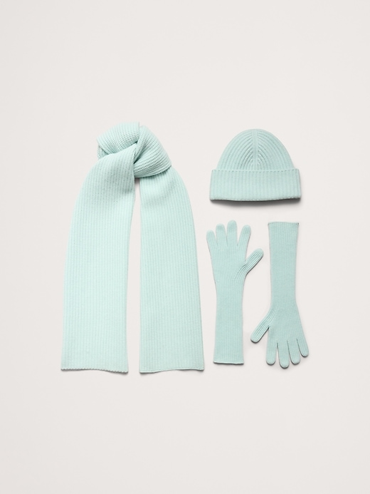 Banana Republic Cashmere Teal Knit Beanie and Long Gloves Set! Banana Republic Wool Blend Hats for Women for sale | eBay main image 4