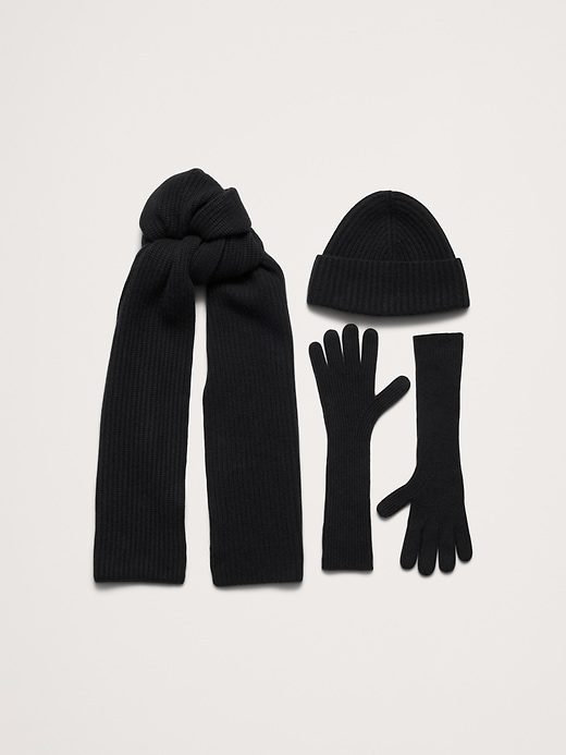 BANANA REPUBLIC Black Cashmere Knit Beanie Button Detail One Size Merino-Cashmere Beanie | Banana Republic main image 4