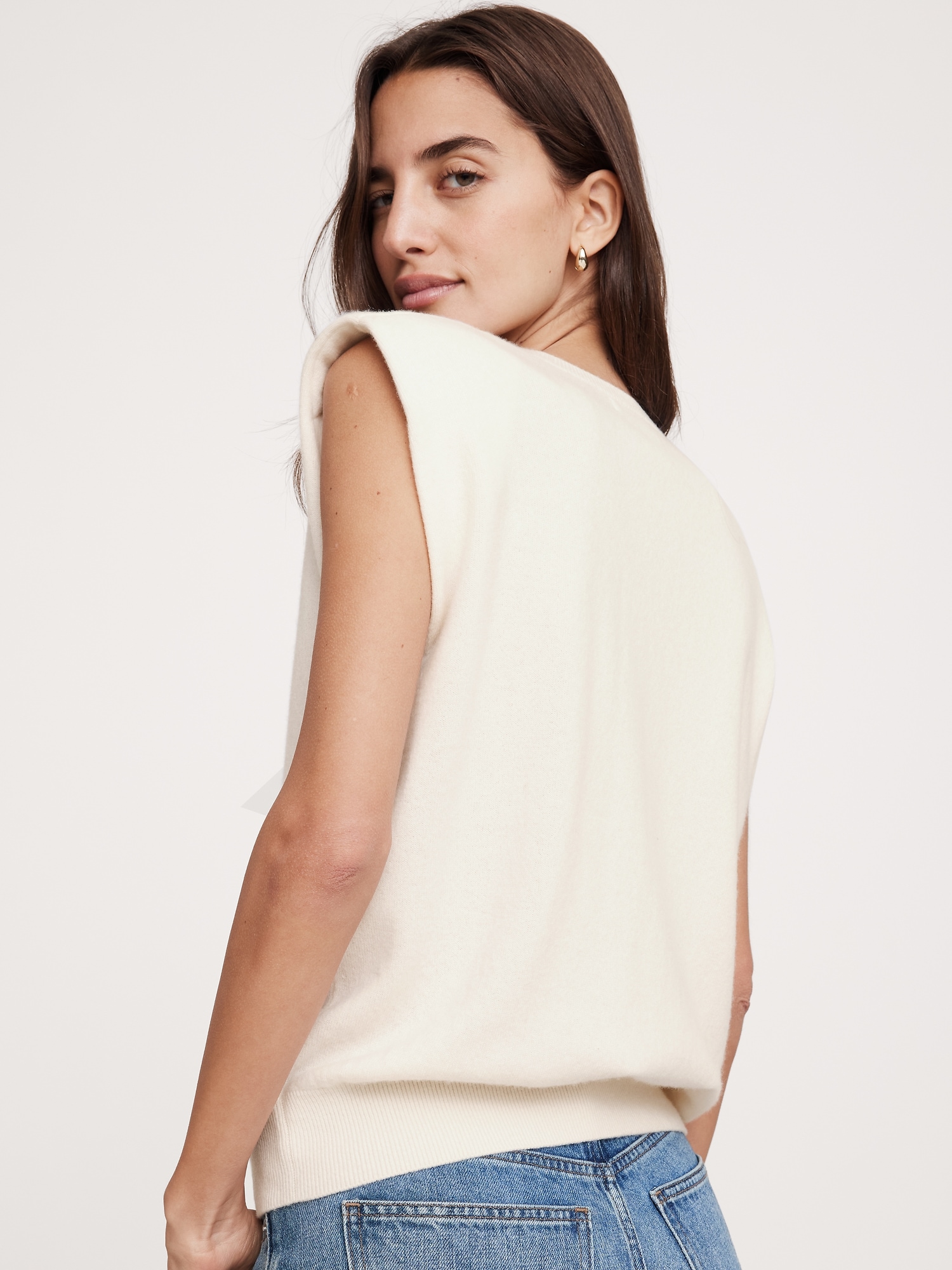 Cashmere Padded-Shoulder Top