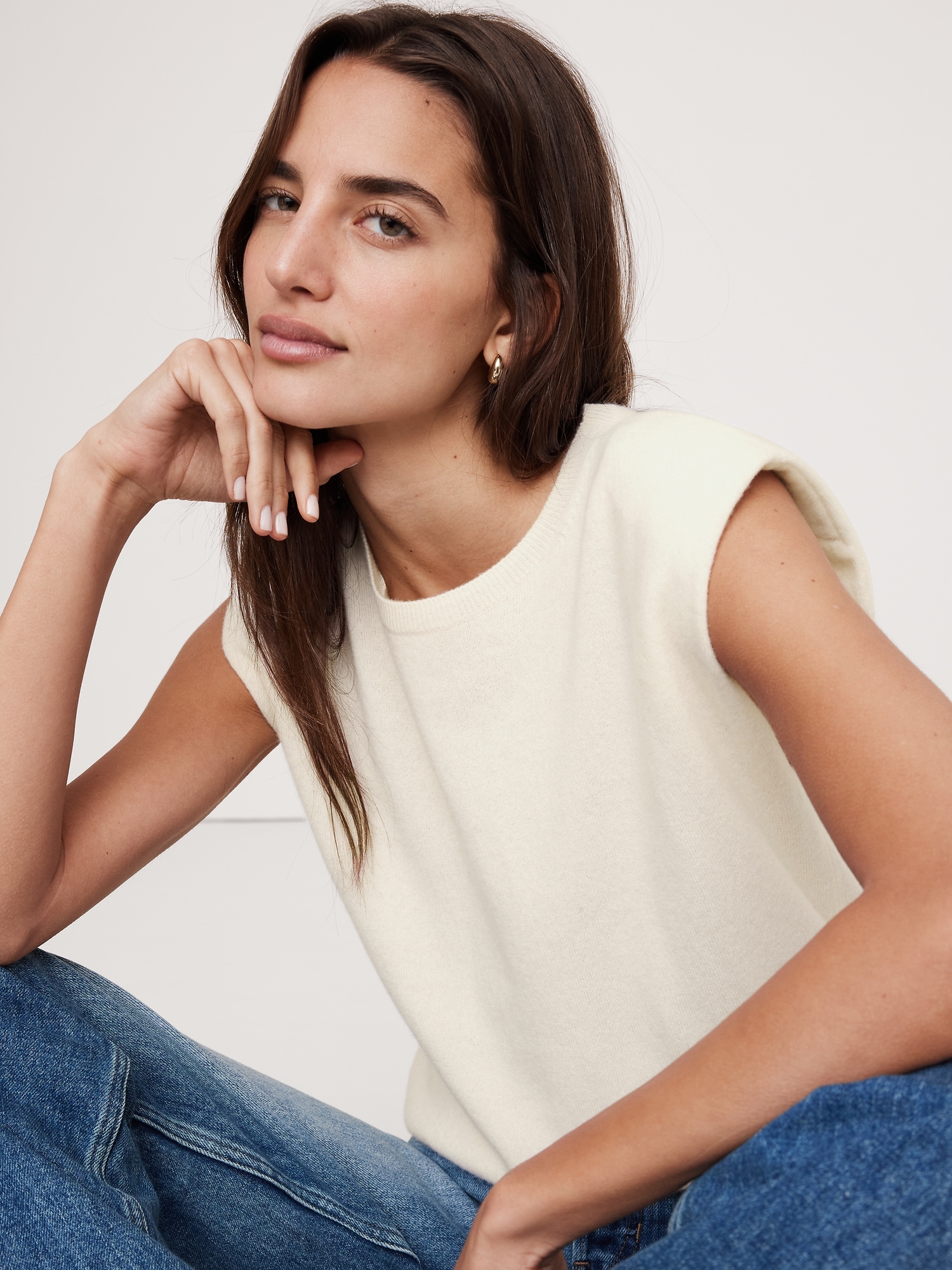 Cashmere Padded-Shoulder Top