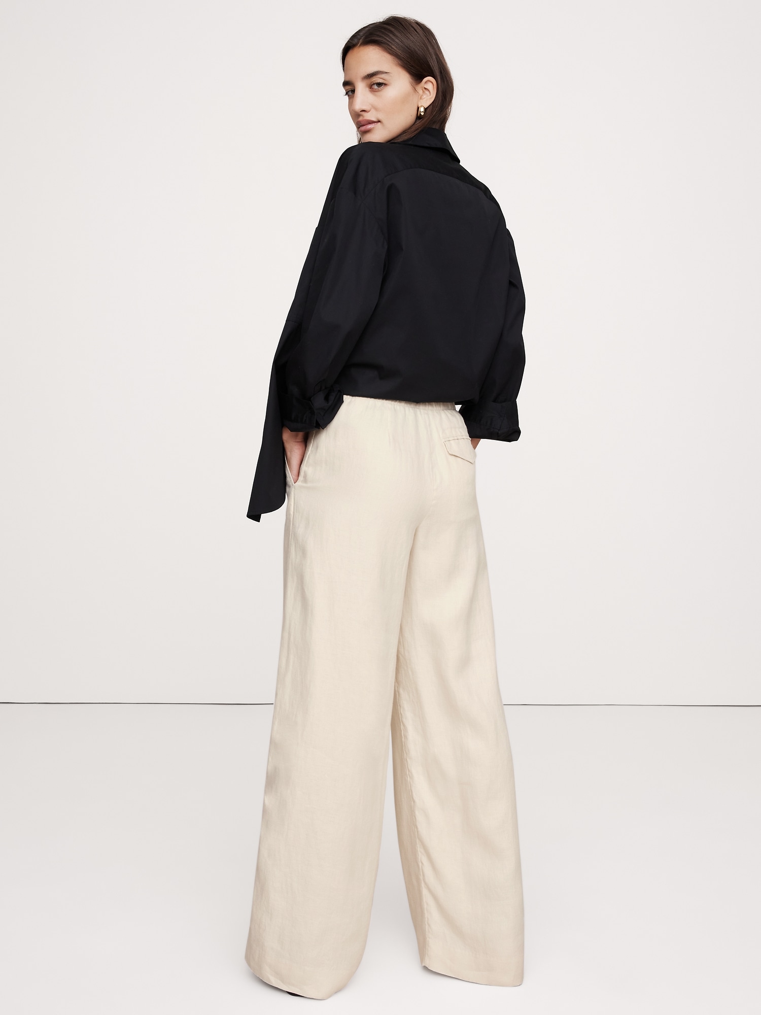 High-Rise Wide-Leg Linen Pull-On Pant