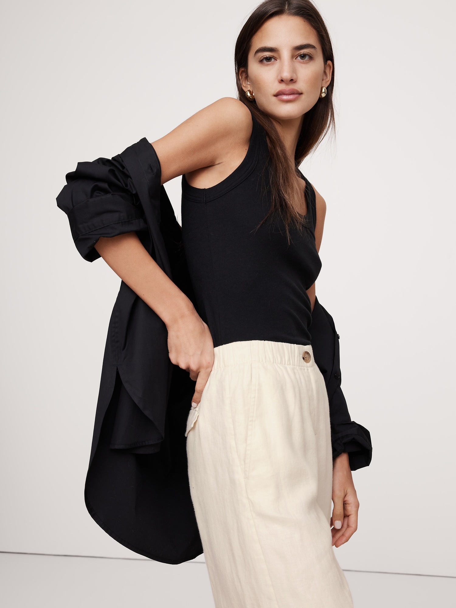 High-Rise Wide-Leg Linen Pull-On Pant