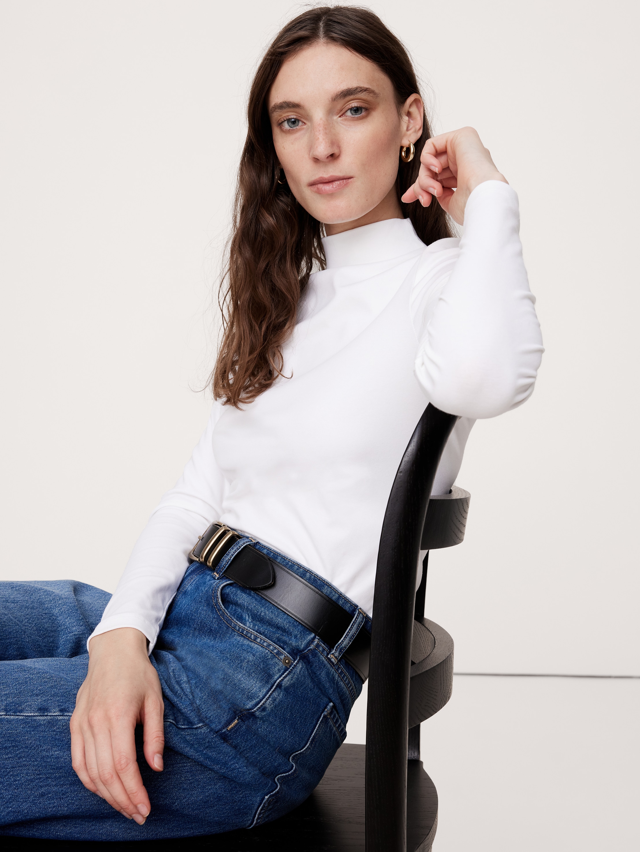 ★YESEYESEE★ YES Mock Neck LS Blue yeseyesee Y.E.S Mock Neck L/S - Blue | International Store