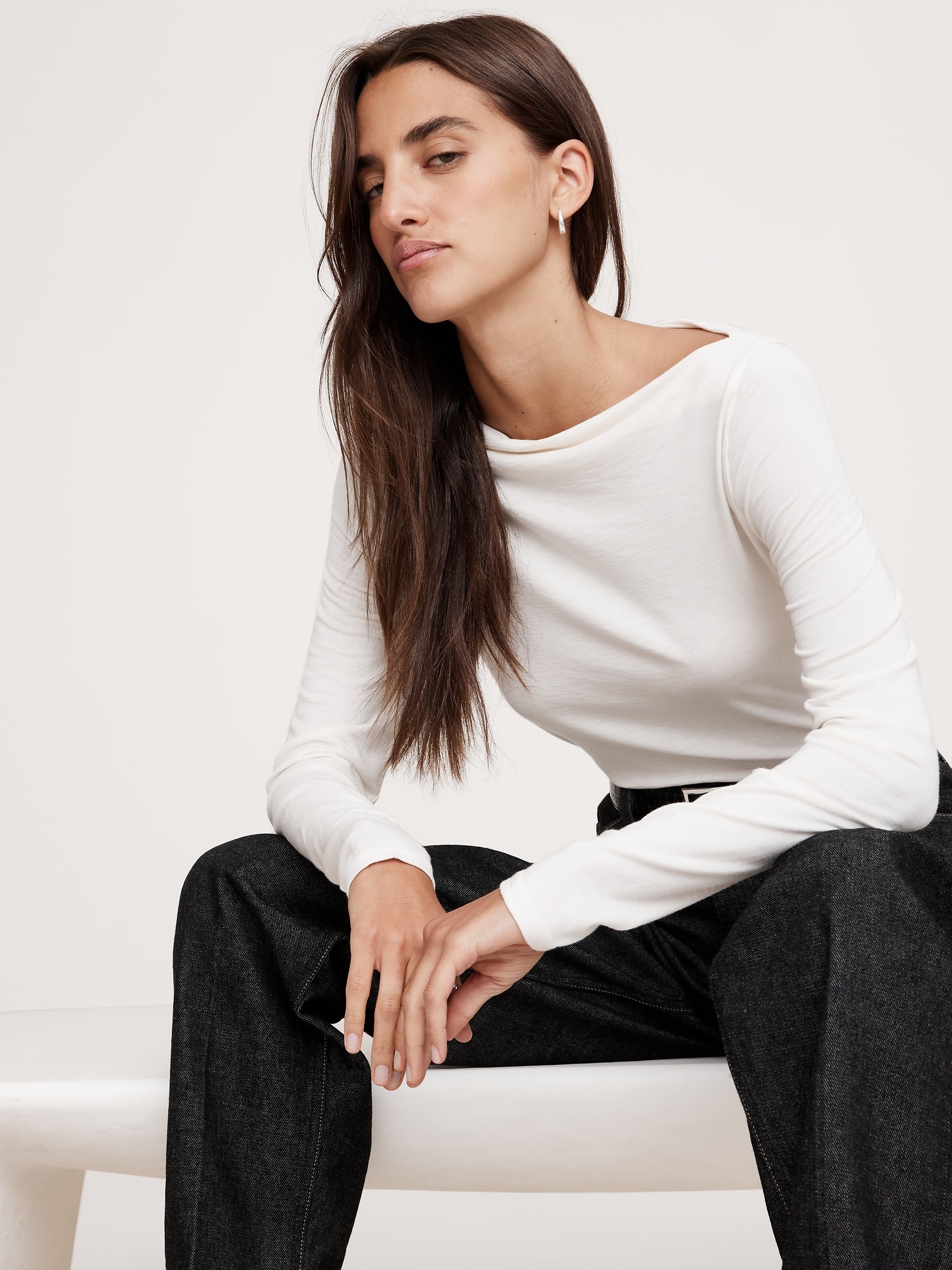 Wool-Blend Boat-Neck Top