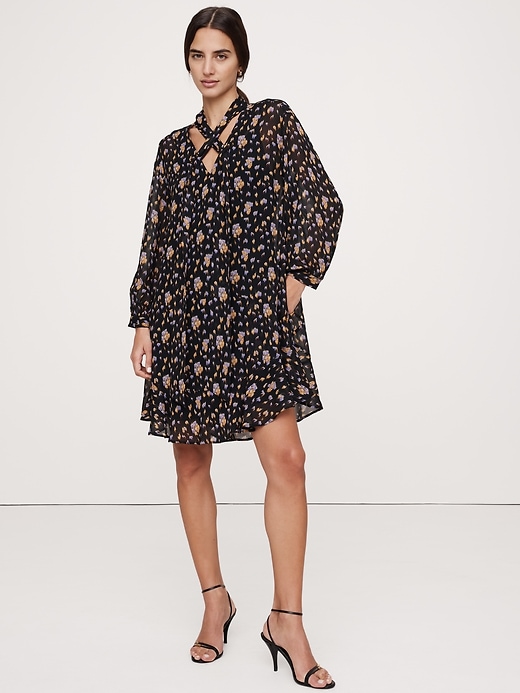 Georgette Cross-Tie Trapeze Dress | Banana Republic