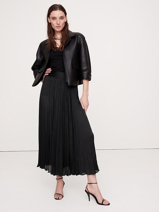 satin pleated midi dress banana republic Banana Republic + Satin Pleated Midi Dress in Green Print