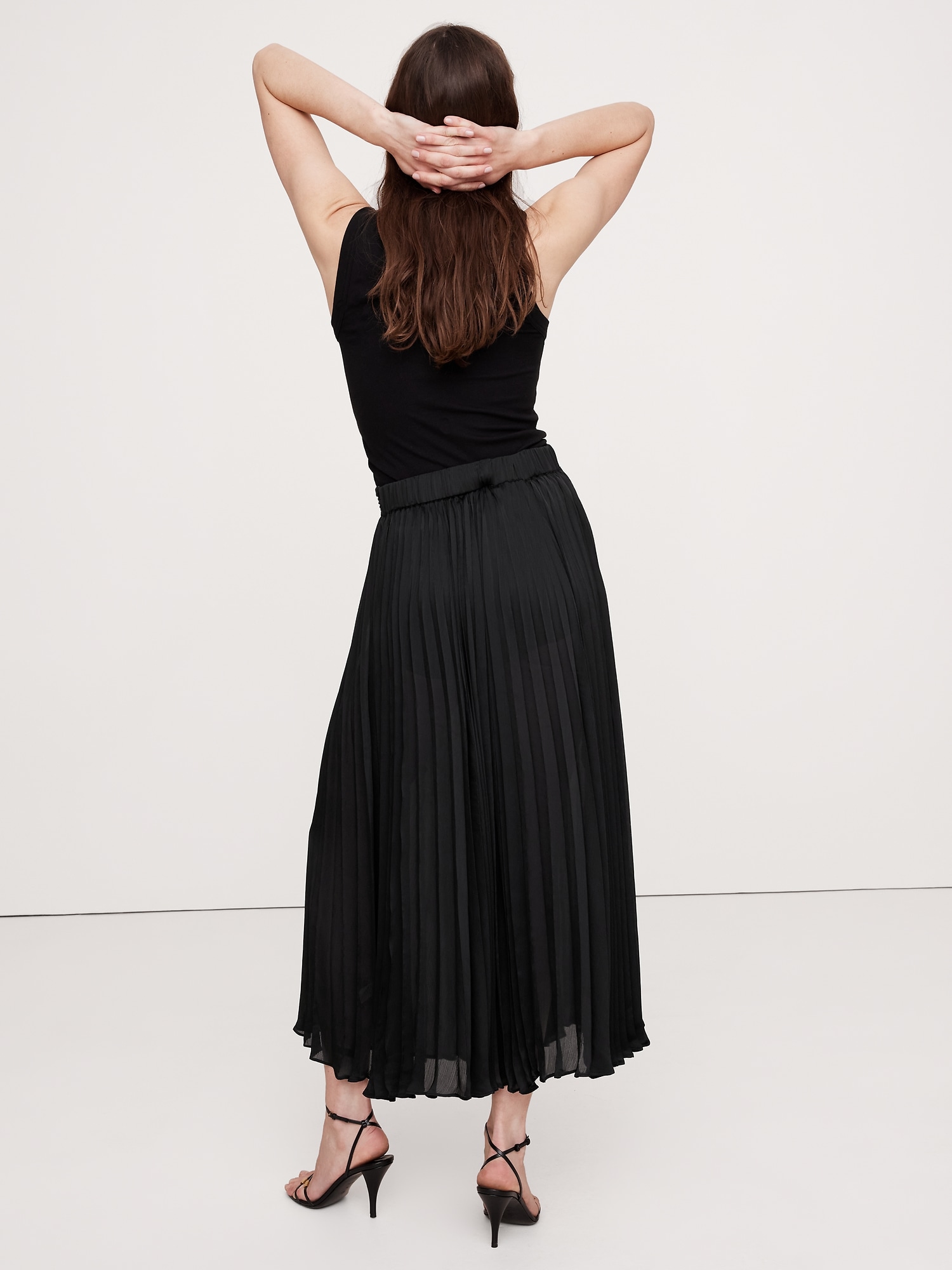 Crinkle Satin Pleated Midi Skirt