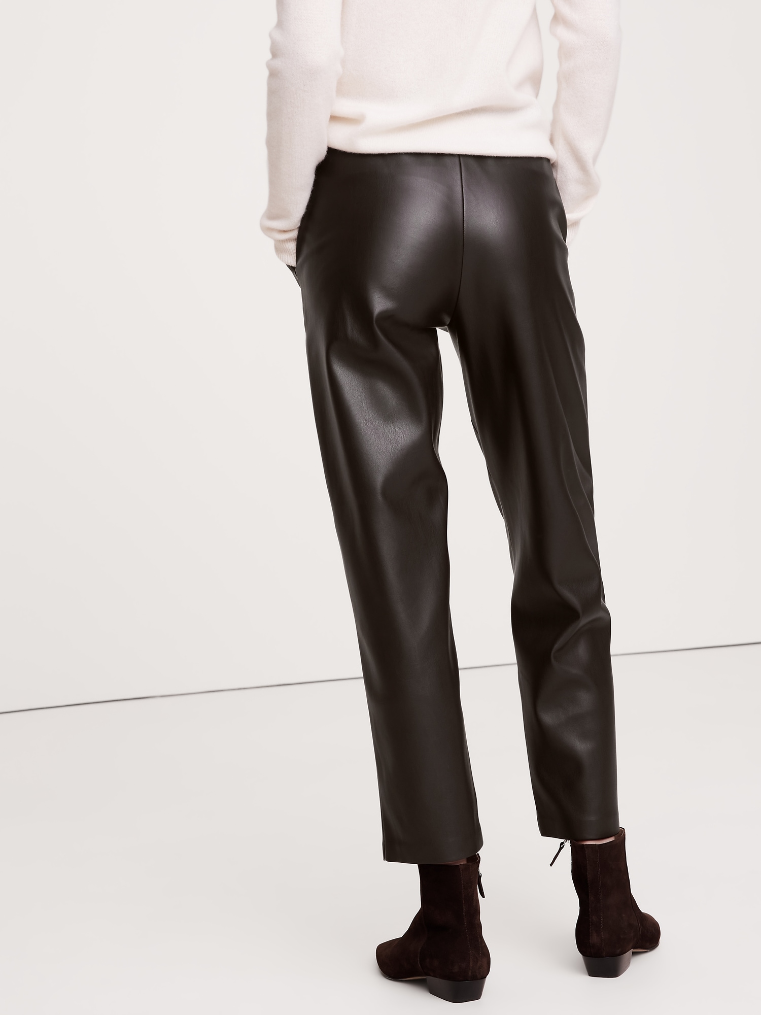 Mid-Rise Slim Vegan Leather Pull-On Pant